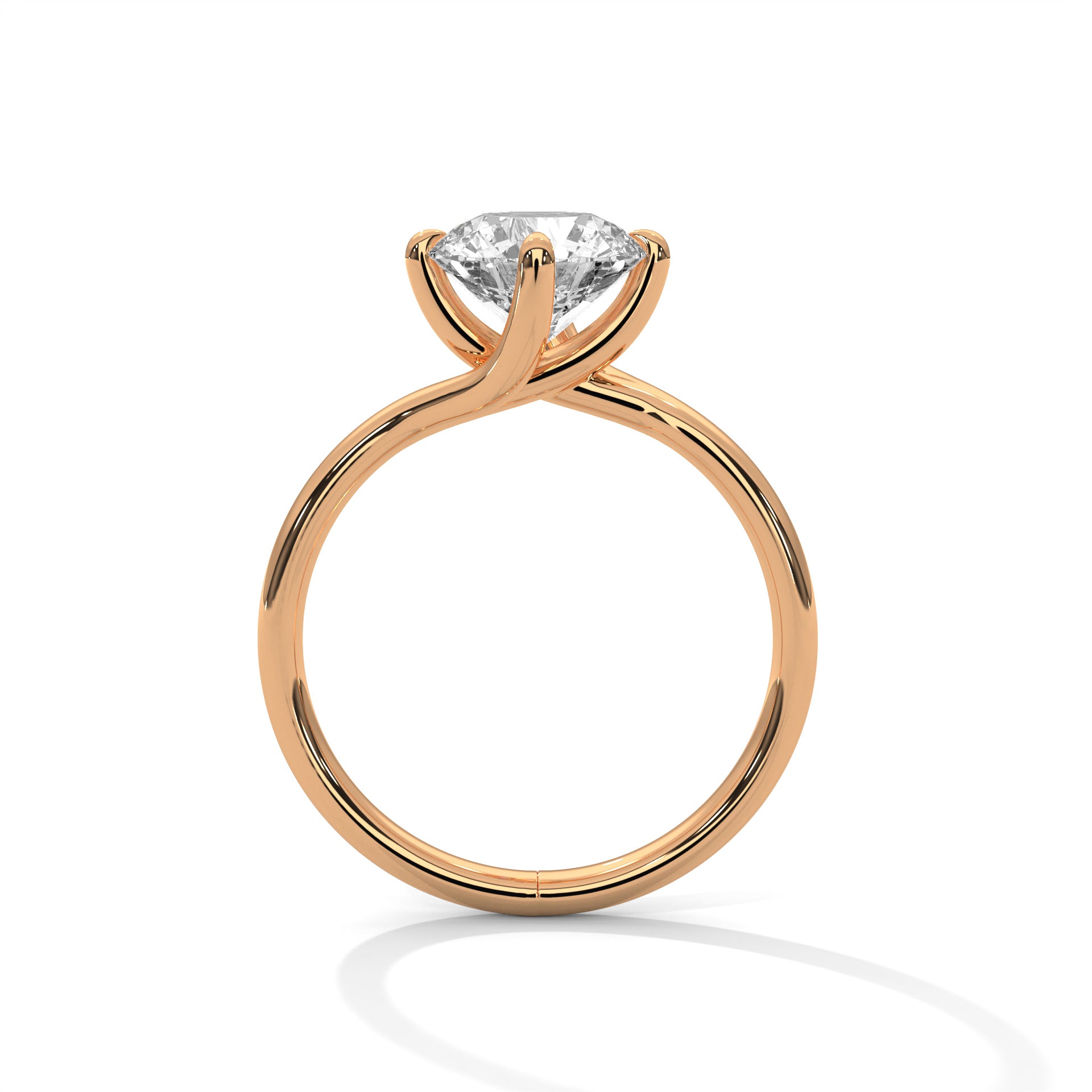 Round Cut Diamond Solitaire Engagement Ring in 14K Rose Gold, 1.50 Carat Lab Grown Diamond Twisted Band Ring