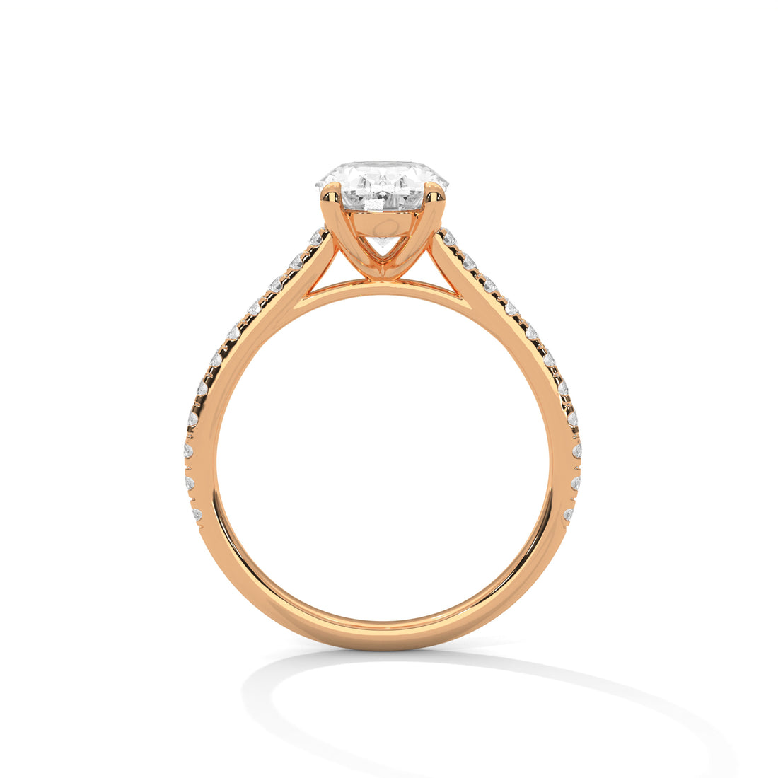 Oval Cut Diamond Engagement Ring in 14K Rose Gold, 1.50 Carat Oval Lab Grown Diamond Ring with Pavé Band, Romantic Solitaire Ring