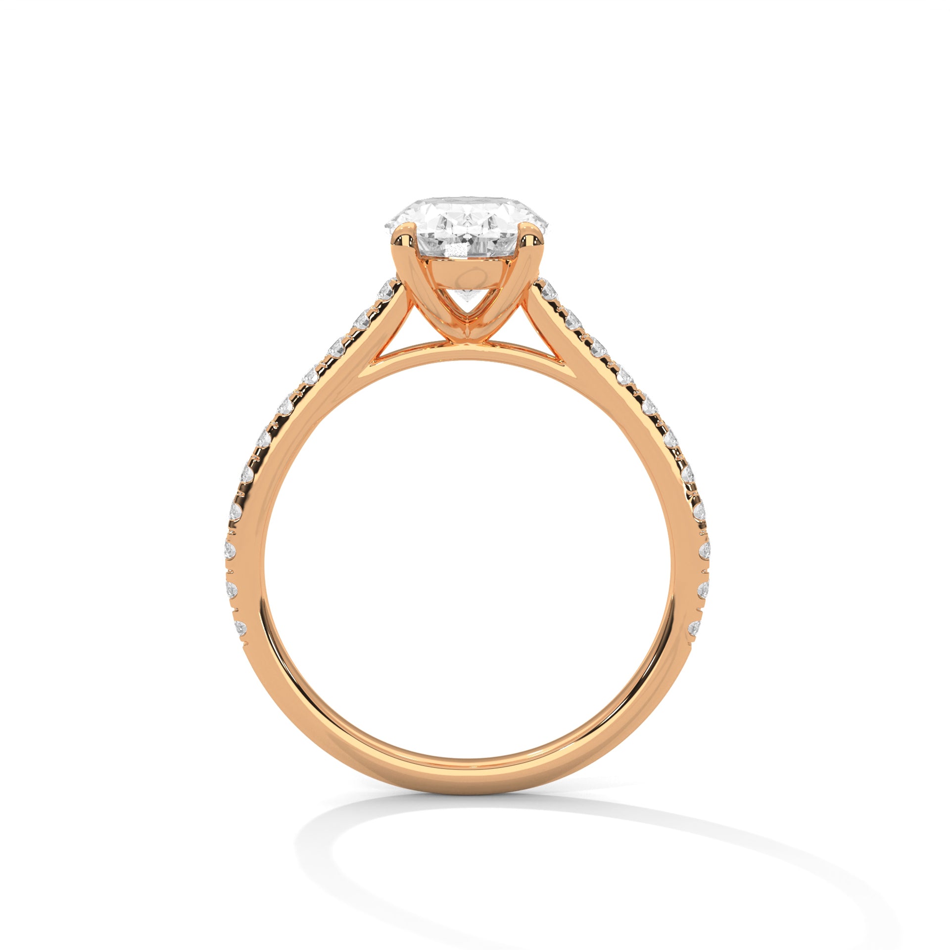 Oval Cut Diamond Engagement Ring in 14K Rose Gold, 1.50 Carat Oval Lab Grown Diamond Ring with Pavé Band, Romantic Solitaire Ring