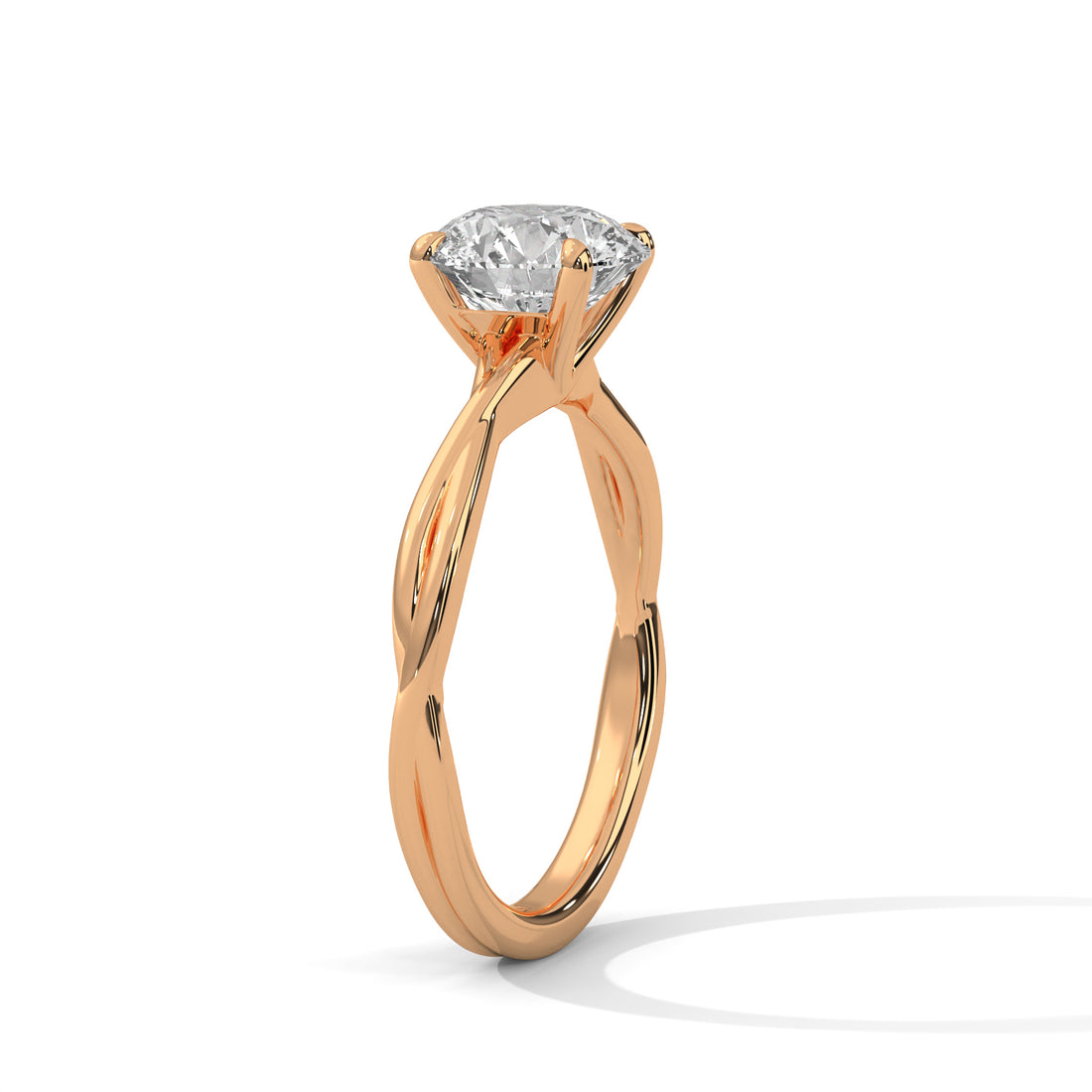 Round Diamond Twisted Engagement Ring in Rose Gold – Solitaire Diamond Twist Band Ring – Classic Proposal Ring