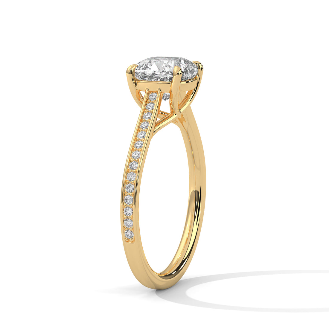 Cushion Cut Diamond Engagement Ring in Yellow Gold – Hidden Halo Pavé Diamond Ring – Luxury Cushion Diamond Proposal Ring