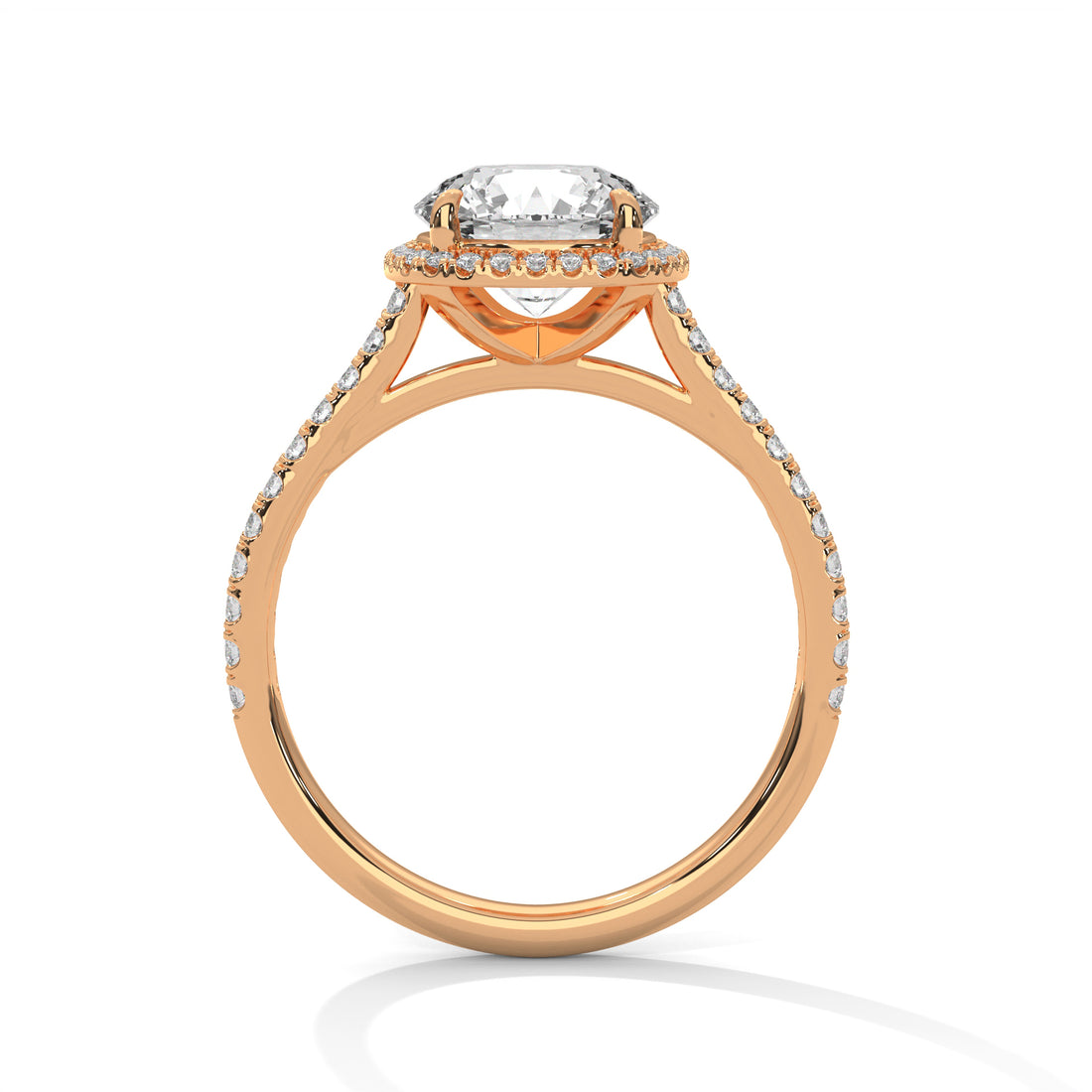 Round Cut Halo Diamond Engagement Ring in 14K Rose Gold,2.00 Carat Lab Grown Diamond Pavé Bridal Ring