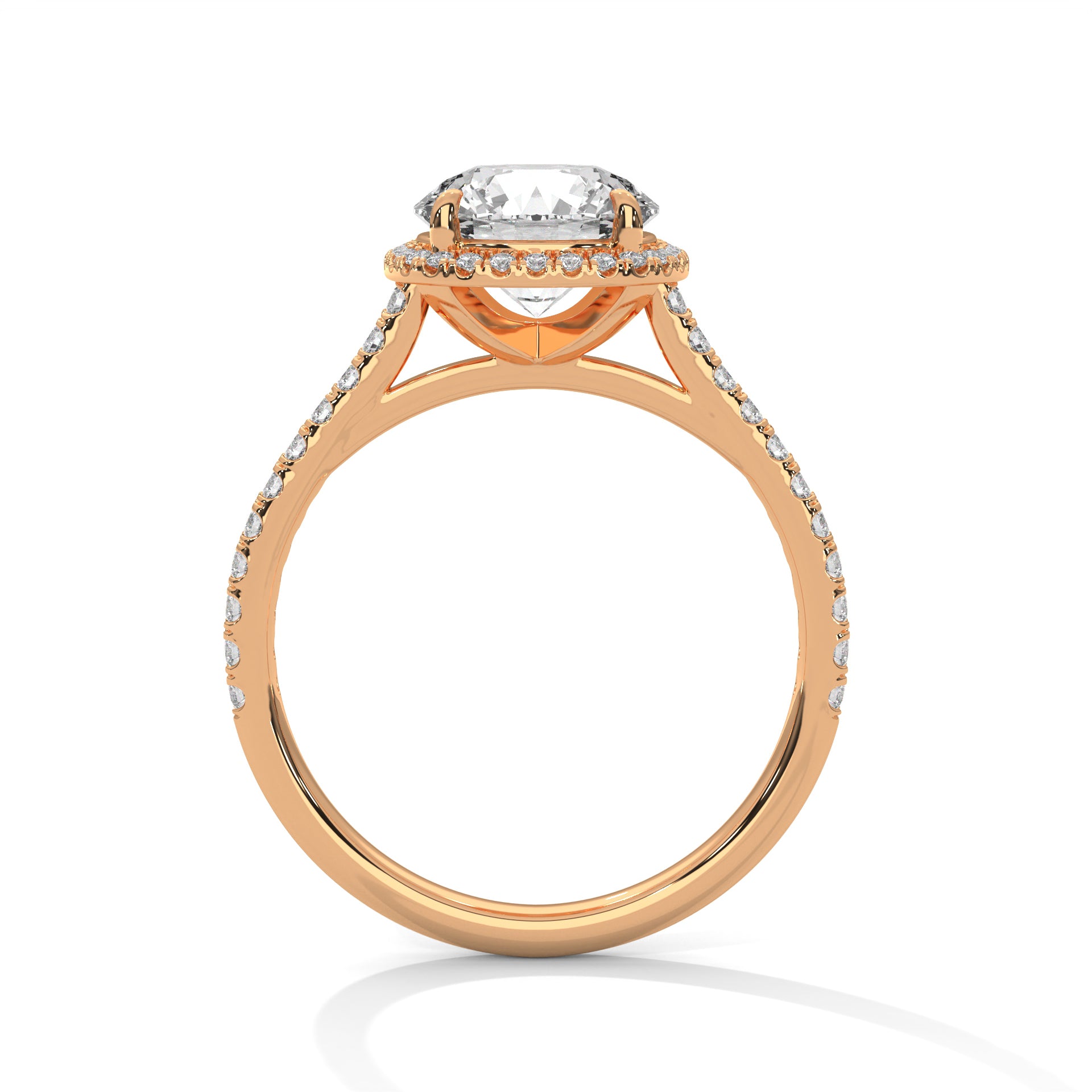 Round Cut Halo Diamond Engagement Ring in 14K Rose Gold,2.00 Carat Lab Grown Diamond Pavé Bridal Ring