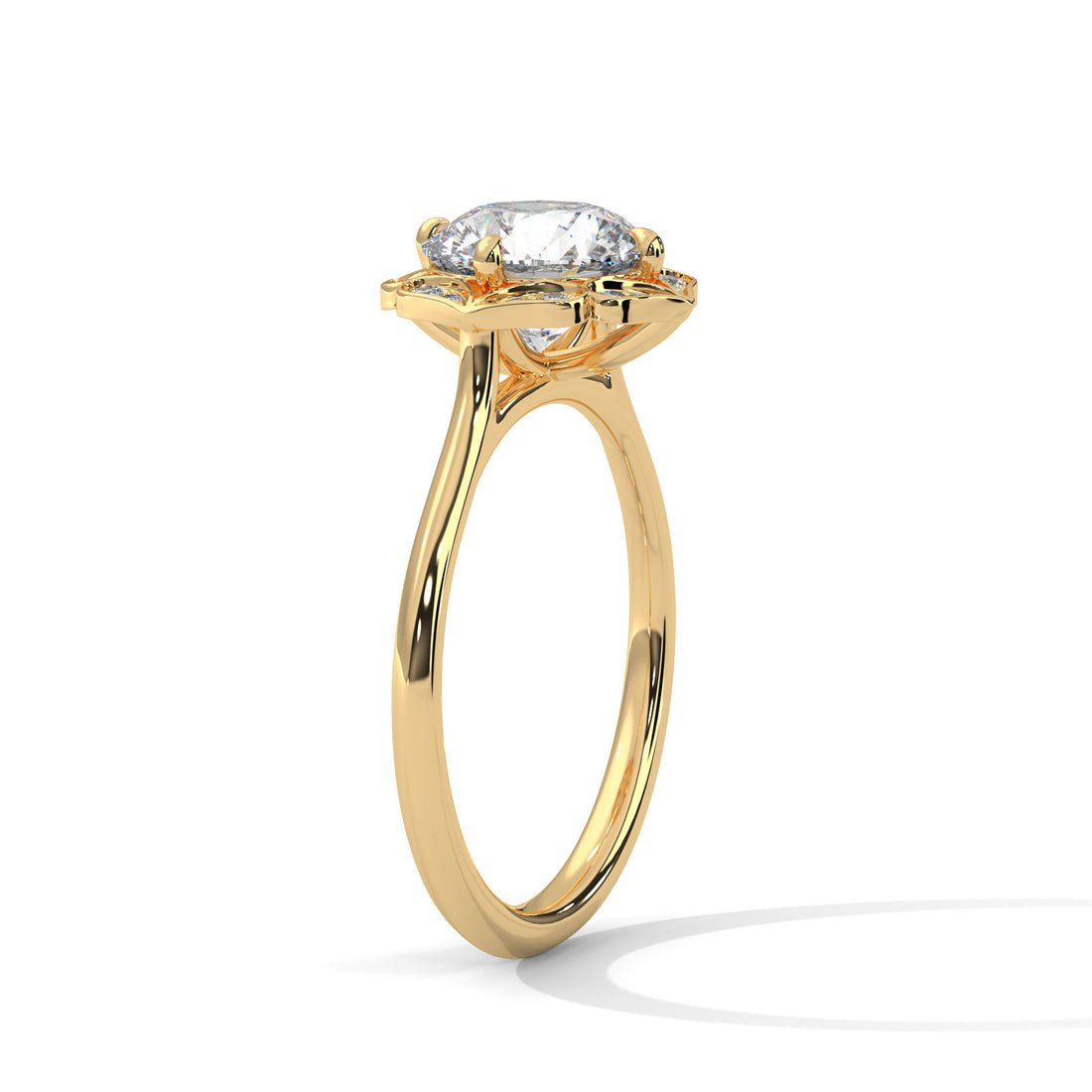 Vintage Halo Round Diamond Engagement Ring in Yellow Gold – Floral Halo Diamond Ring – Classic Luxury Proposal Ring
