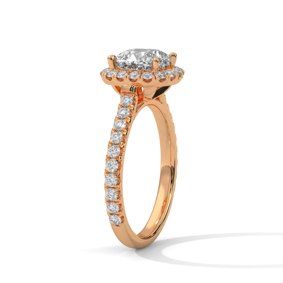Cushion Cut Diamond Halo Engagement Ring in Rose Gold – Cushion Halo Diamond Ring – Cushion Cut Proposal Ring – Pavé Diamond Bridal Engagement Ring
