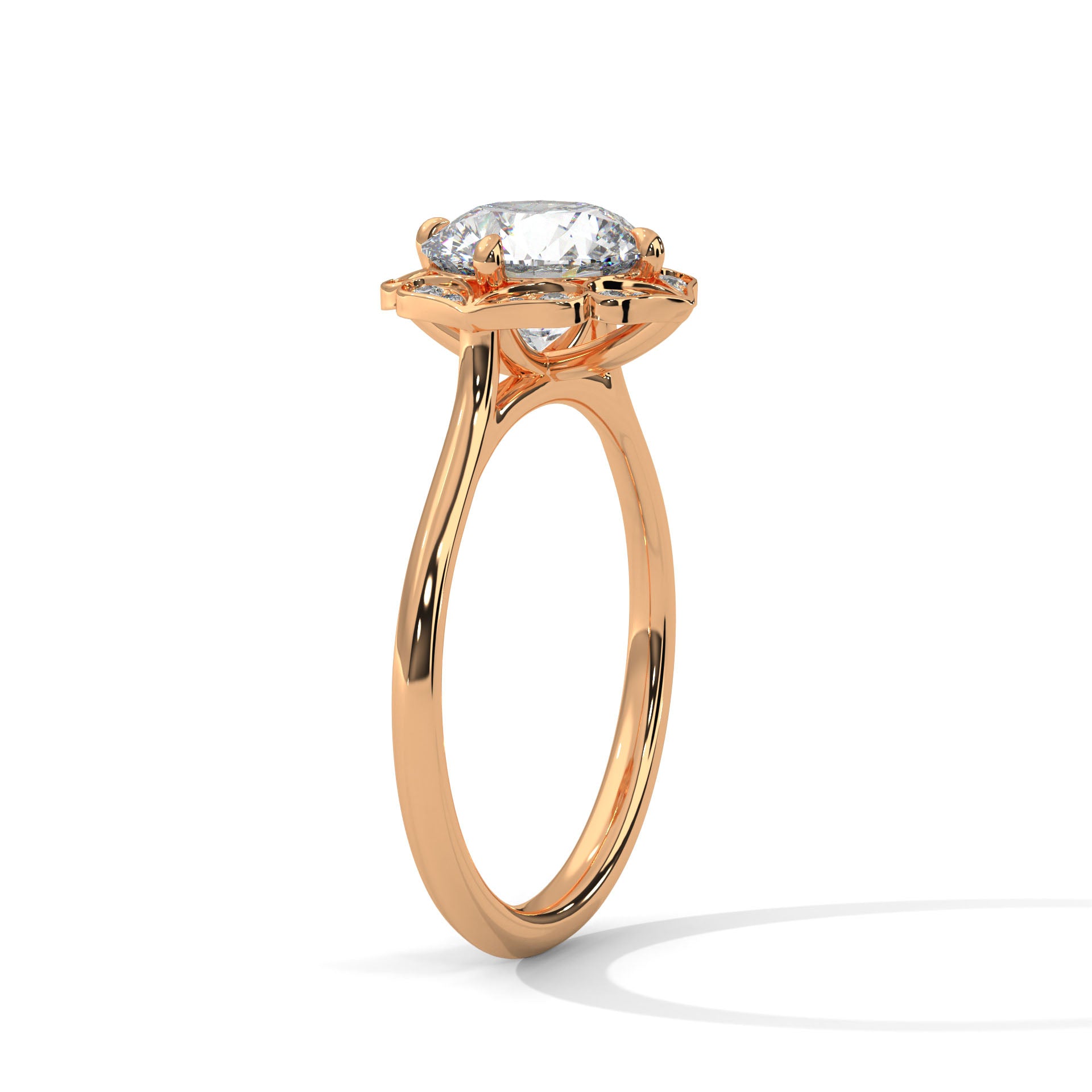 Vintage Halo Round Diamond Engagement Ring in Rose Gold – Floral Halo Diamond Ring – Classic Luxury Proposal Ring