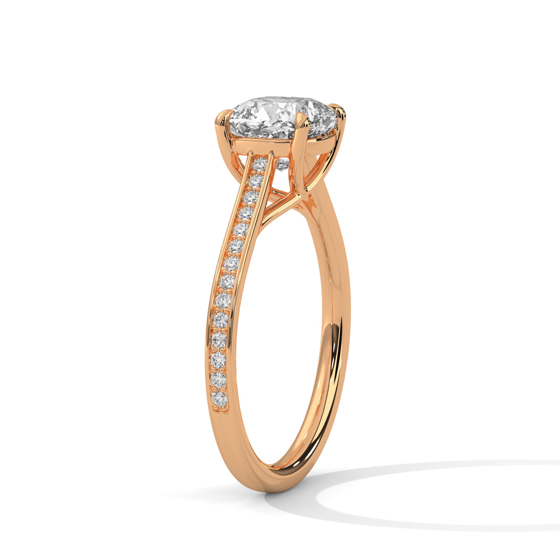 Cushion Cut Diamond Engagement Ring in Rose Gold – Hidden Halo Pavé Diamond Ring – Luxury Cushion Diamond Proposal Ring