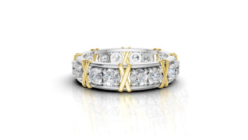 Vijay Deverakonda'S Ring | 16 Stone X Crown Ring | Yellow + White | Diamond (Certified)