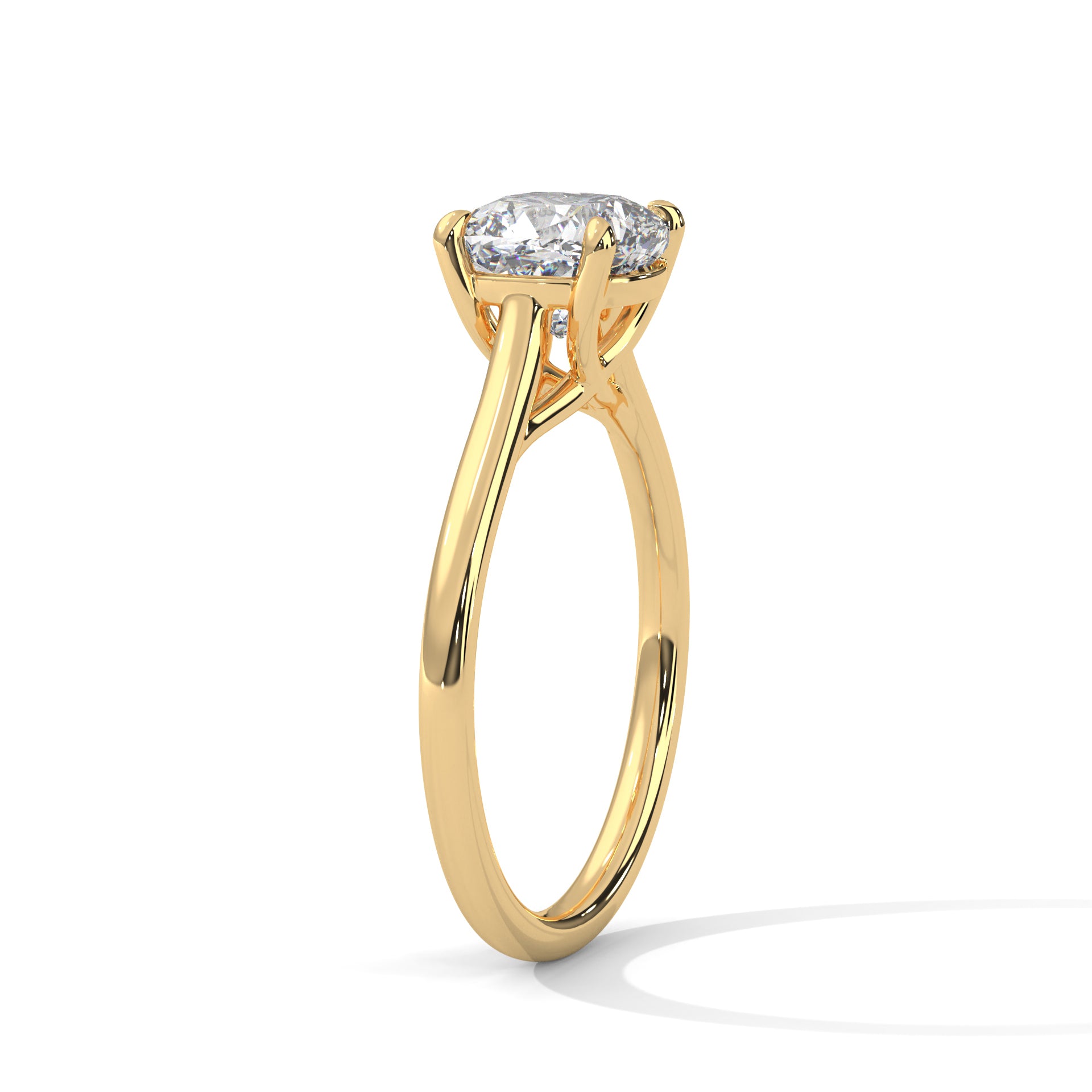 Cushion Cut Diamond Engagement Ring in 14K Yellow Gold, 1.00Carat Lab Grown Diamond Classic Solitaire Ring