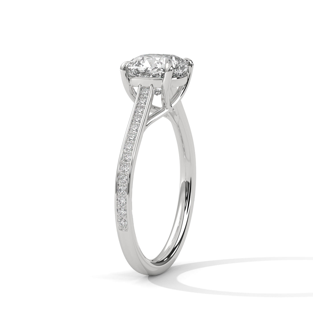 Cushion Cut Diamond Engagement Ring in White Gold – Hidden Halo Pavé Diamond Ring – Luxury Cushion Diamond Proposal Ring