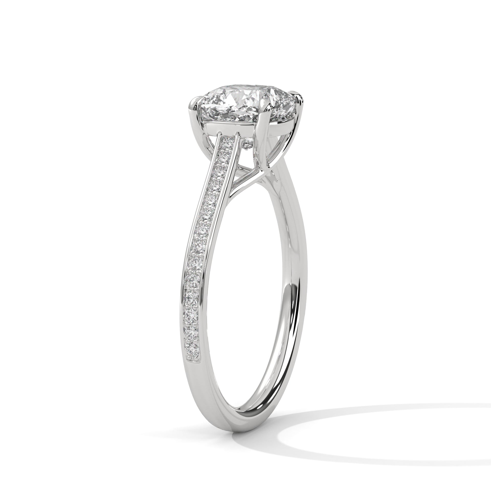 Cushion Cut Diamond Engagement Ring in White Gold – Hidden Halo Pavé Diamond Ring – Luxury Cushion Diamond Proposal Ring