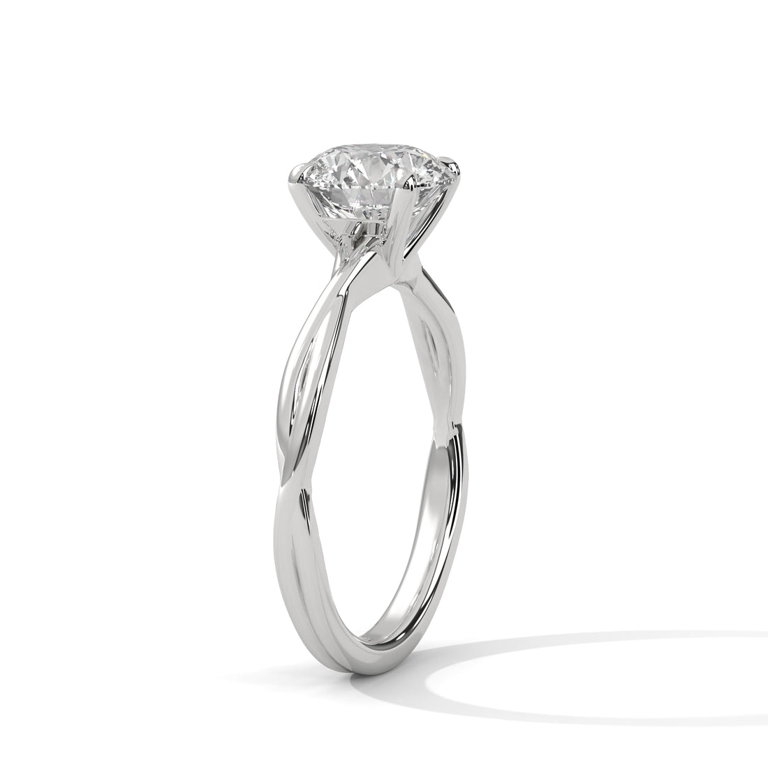 Round Diamond Twisted Engagement Ring in White Gold – Solitaire Diamond Twist Band Ring – Classic Proposal Ring