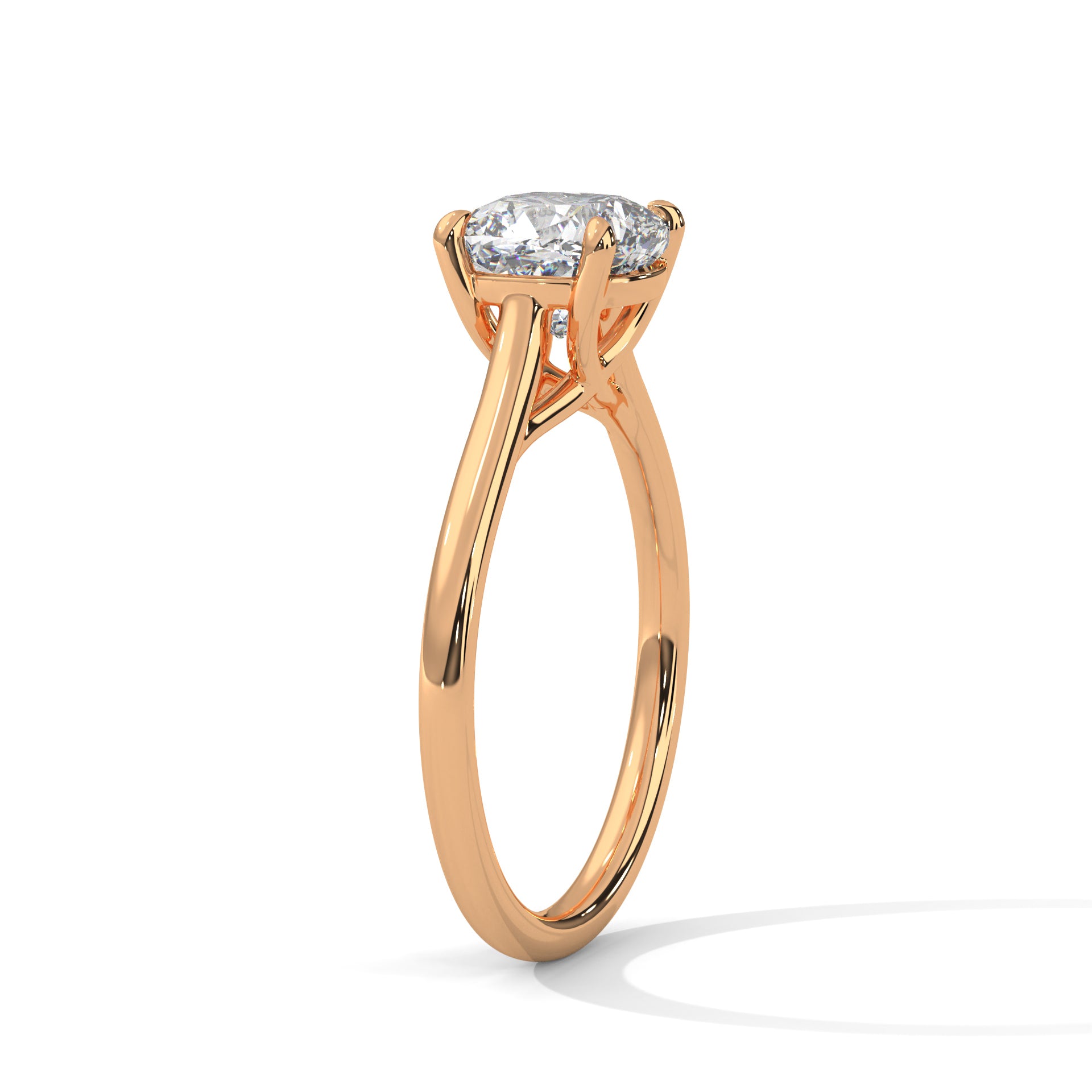 Cushion Cut Diamond Engagement Ring in 14K Rose Gold, 1.00 Carat Lab Grown Diamond Classic Solitaire Ring