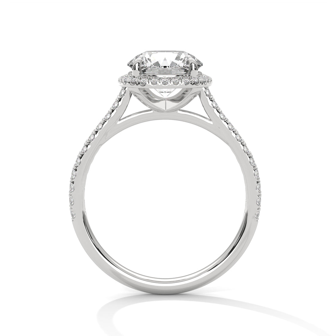 Round Cut Halo Diamond Engagement Ring in 14K White Gold, 2.00 Carat Lab Grown Diamond Pavé Bridal Ring