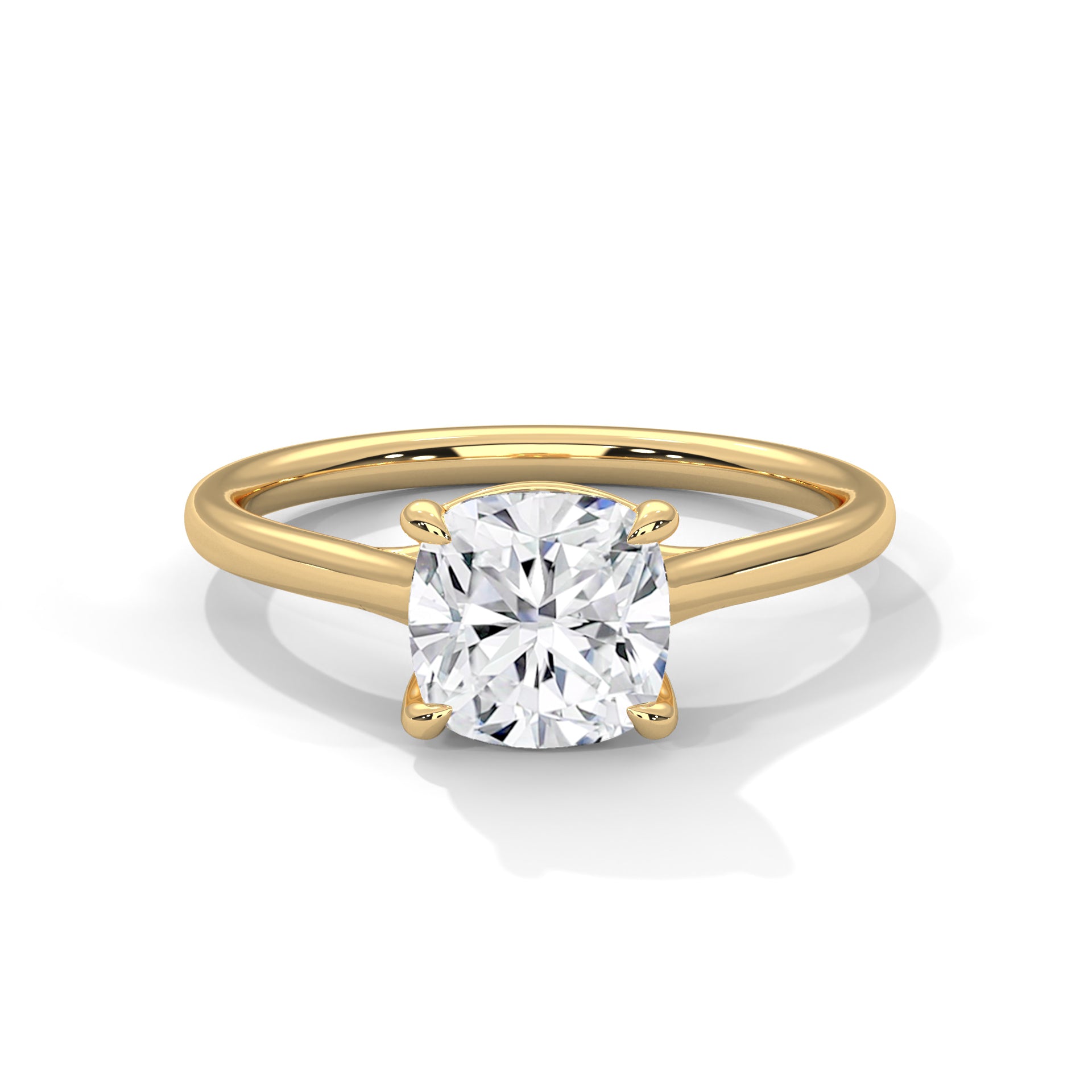 Cushion Cut Diamond Engagement Ring in 14K Yellow Gold, 1.00Carat Lab Grown Diamond Classic Solitaire Ring
