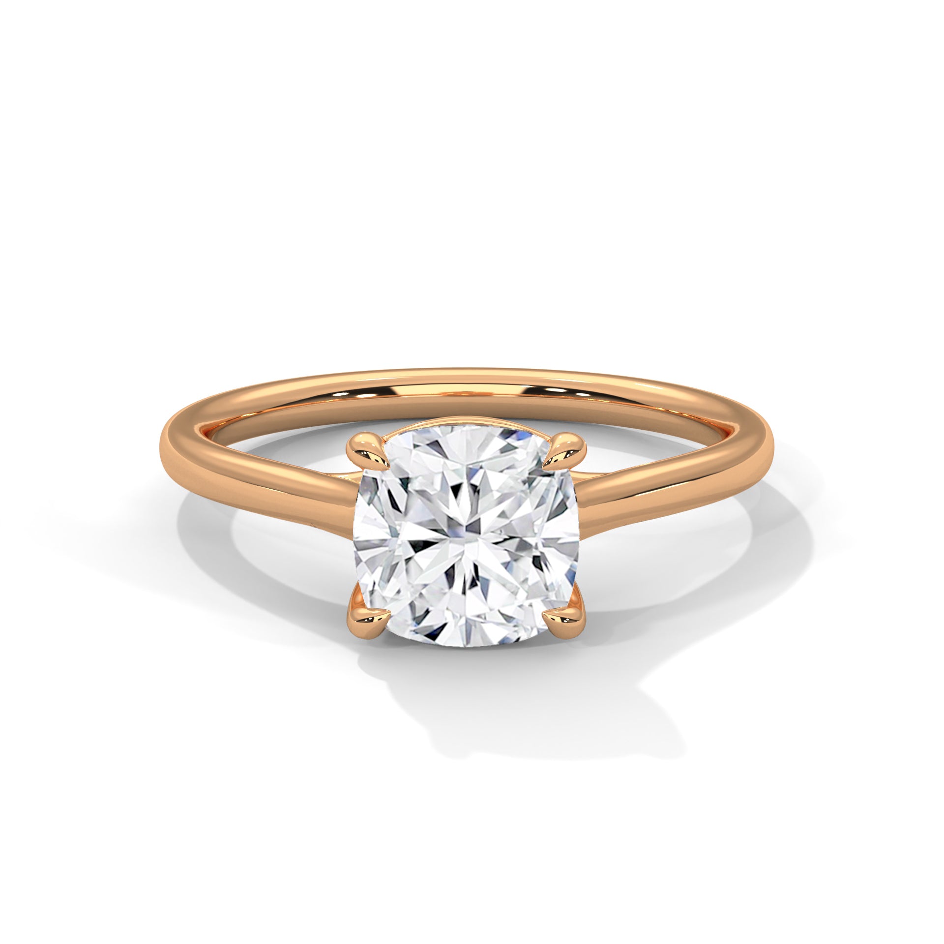 Cushion Cut Diamond Engagement Ring in 14K Rose Gold, 1.00 Carat Lab Grown Diamond Classic Solitaire Ring