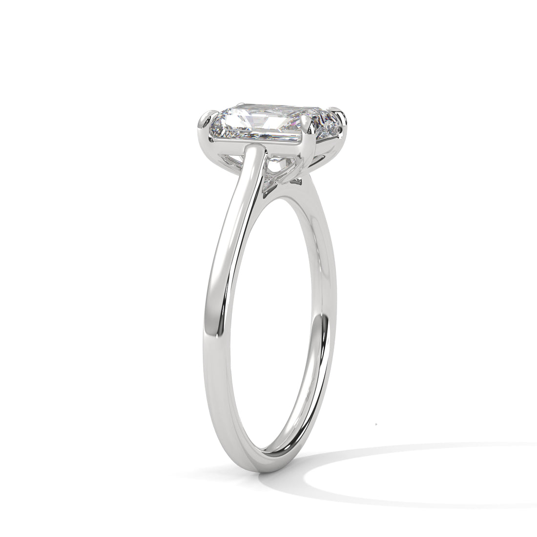 Emerald Cut Diamond Engagement Ring in White Gold – Classic Emerald Cut Solitaire Diamond Ring