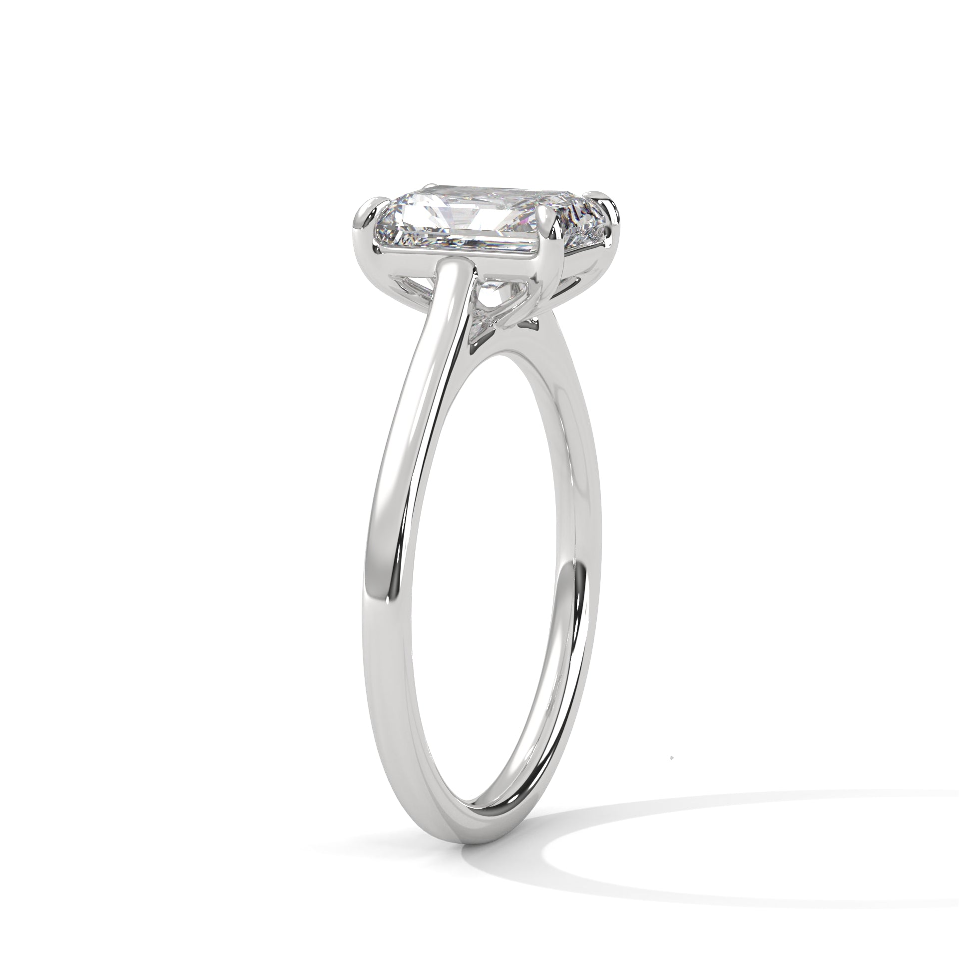 Emerald Cut Diamond Engagement Ring in White Gold – Classic Emerald Cut Solitaire Diamond Ring