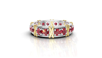 Vijay Deverakonda'S Ring | 16 Stone X Crown Ring | Yellow + White | Ruby