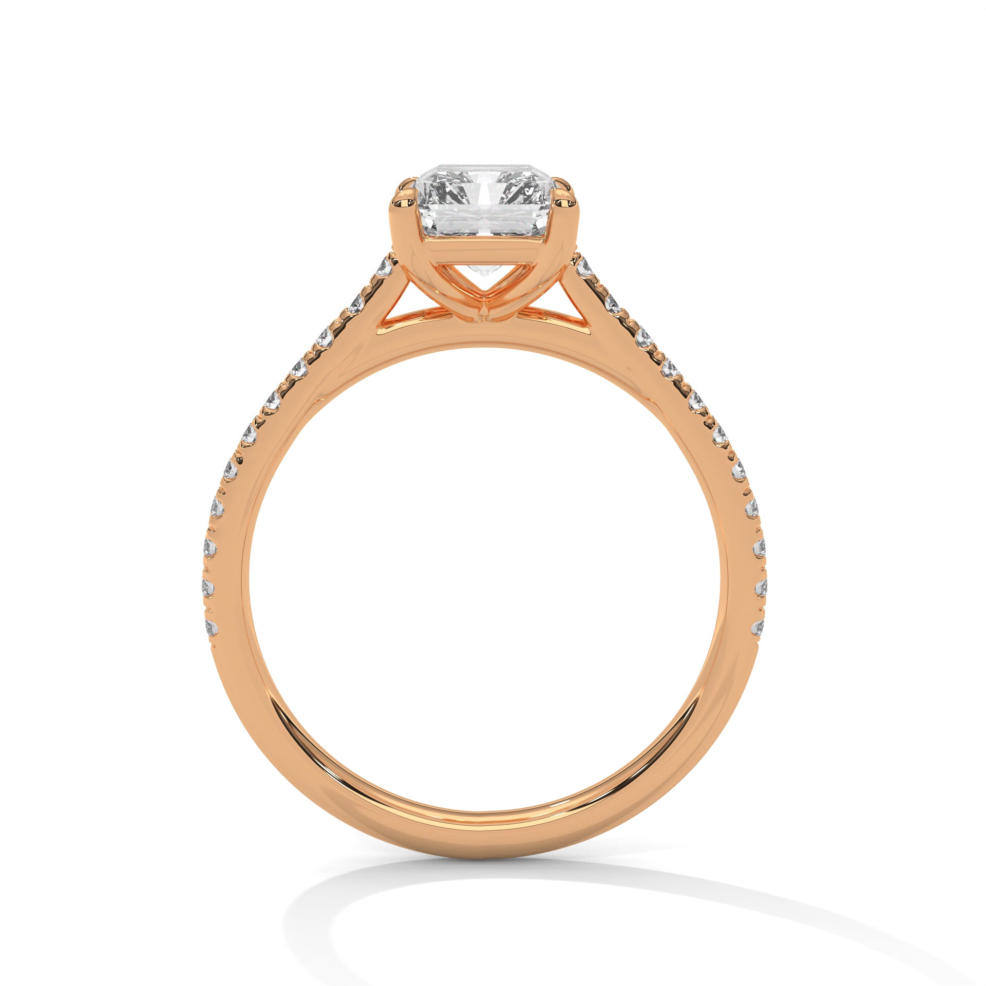 Emerald Cut Diamond Engagement Ring in Rose Gold – Pavé Diamond Band Ring – Classic Emerald Cut Proposal Ring