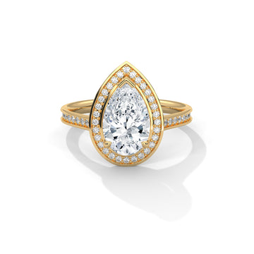 Pear Shape Halo Diamond Engagement Ring in 14K Yellow Gold, 2.00 Carat Lab Grown Diamond with Hidden Halo