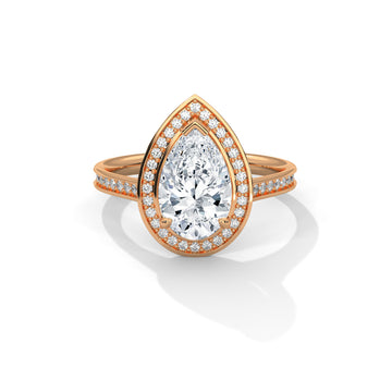 Pear Shape Halo Diamond Engagement Ring in 14K Rose Gold, 2.00 Carat Lab Grown Diamond with Hidden Halo