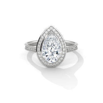 Pear Shape Halo Diamond Engagement Ring in 14K White Gold, 2.00 Carat Lab Grown Diamond with Hidden Halo
