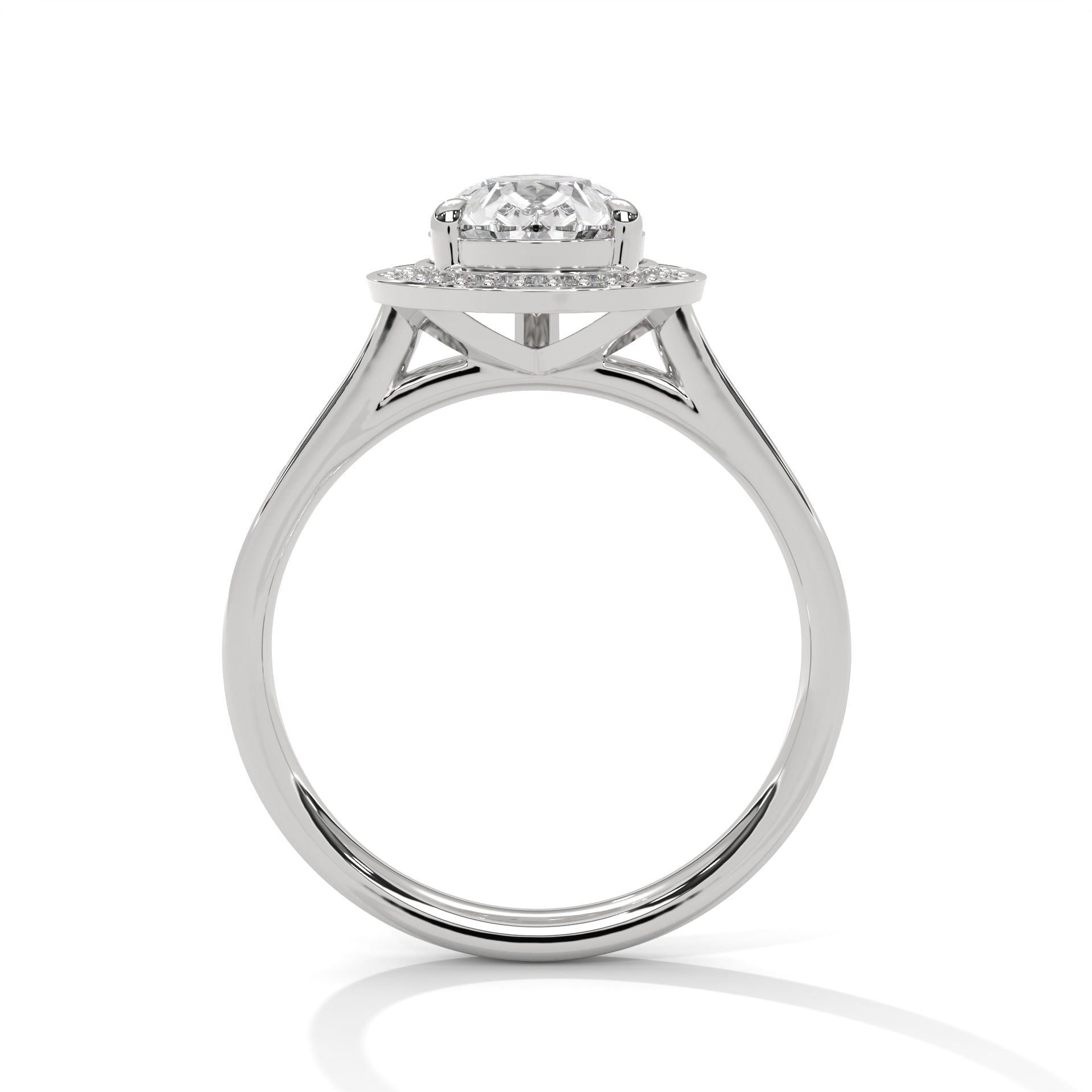 Pear Shape Halo Diamond Engagement Ring in 14K White Gold, 2.00 Carat Lab Grown Diamond with Hidden Halo