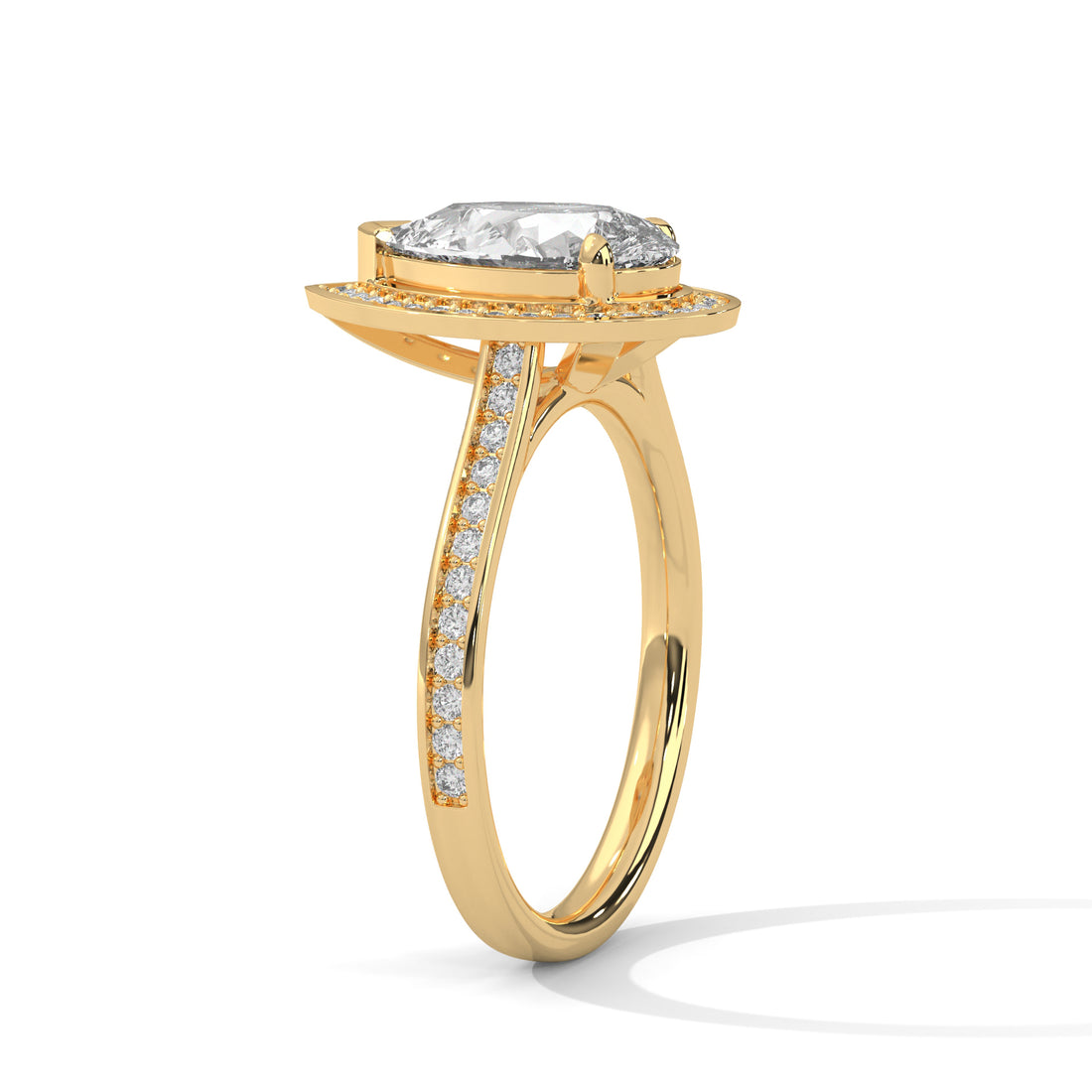 Pear Shape Halo Diamond Engagement Ring in 14K Yellow Gold, 2.00 Carat Lab Grown Diamond with Hidden Halo