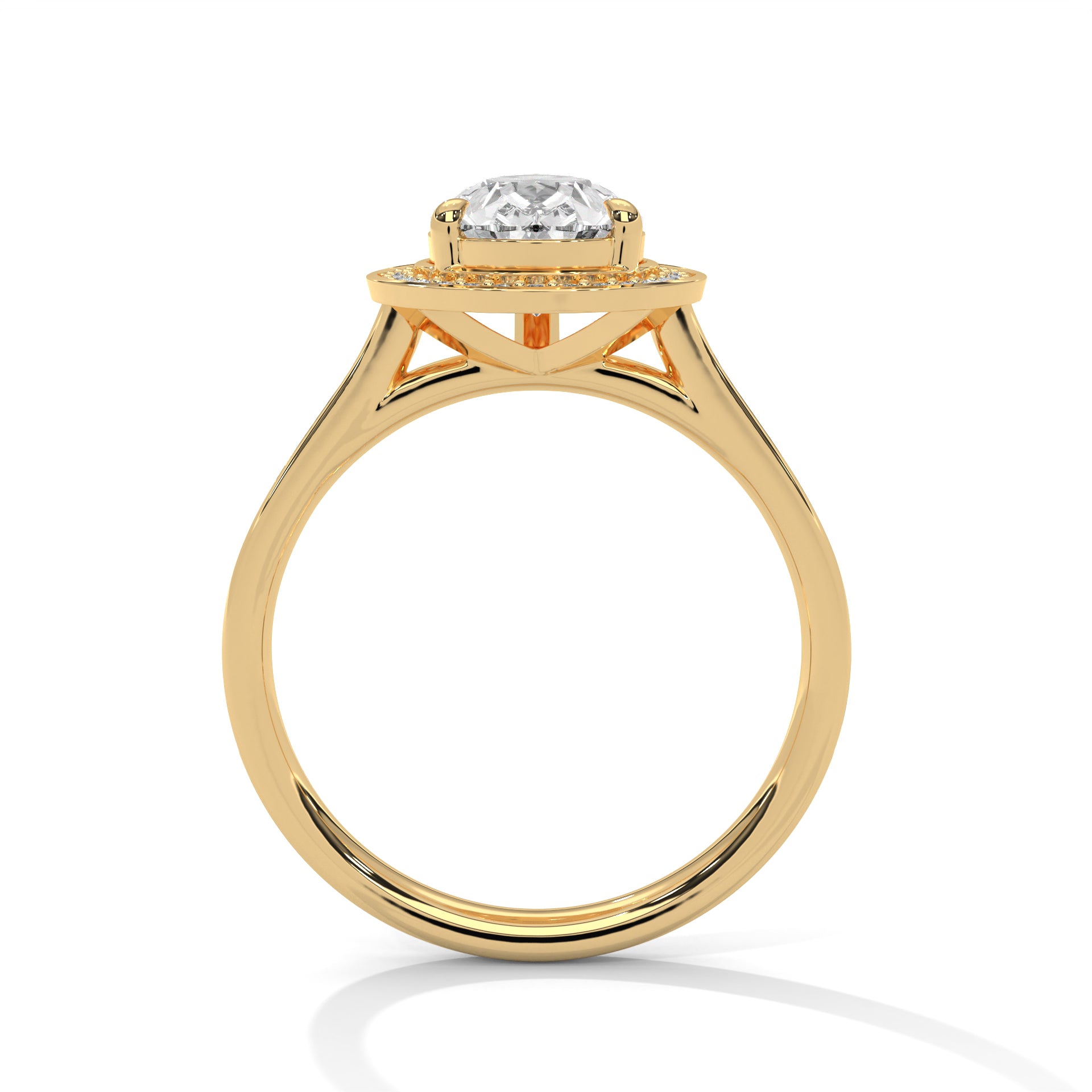 Pear Shape Halo Diamond Engagement Ring in 14K Yellow Gold, 2.00 Carat Lab Grown Diamond with Hidden Halo