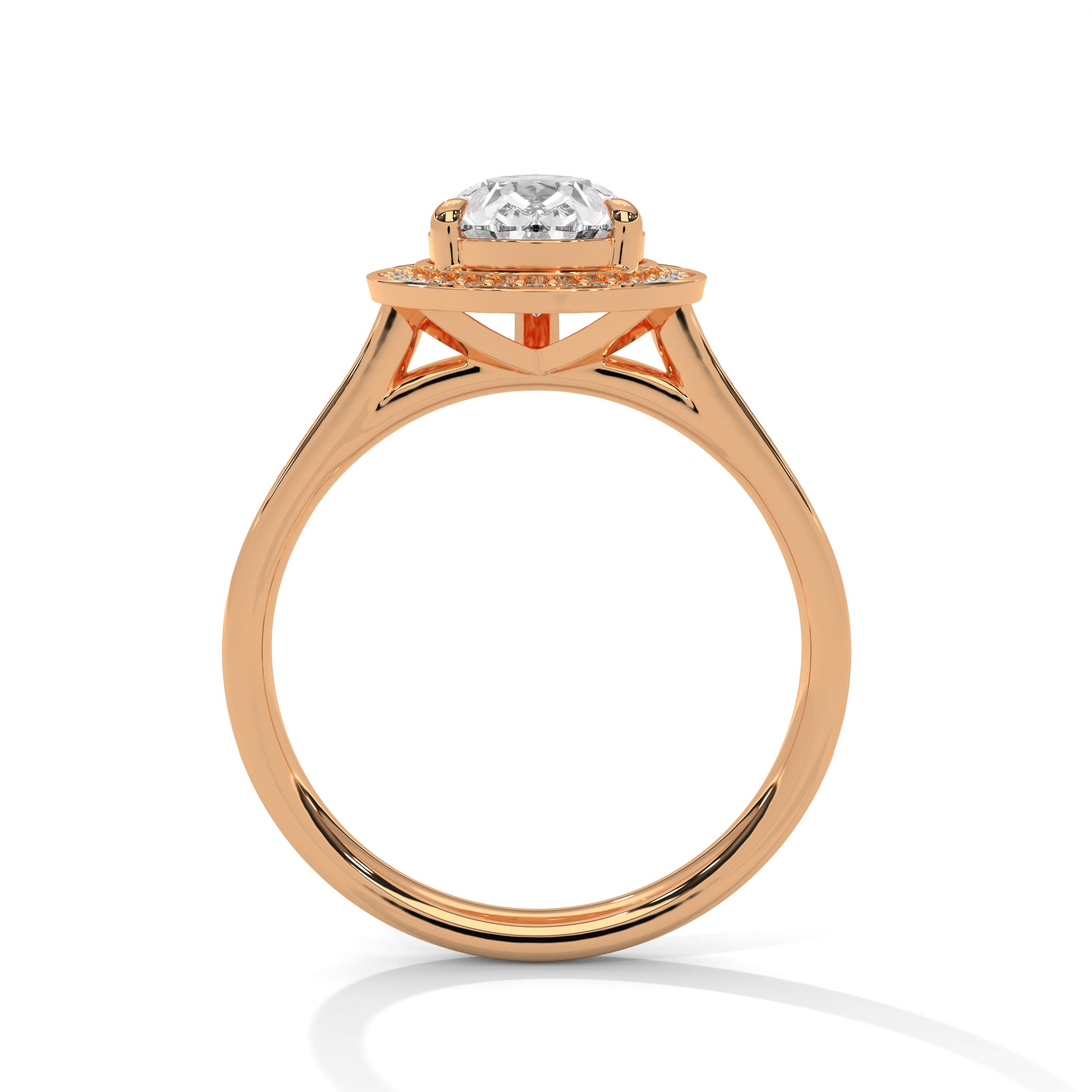 Pear Shape Halo Diamond Engagement Ring in 14K Rose Gold, 2.00 Carat Lab Grown Diamond with Hidden Halo