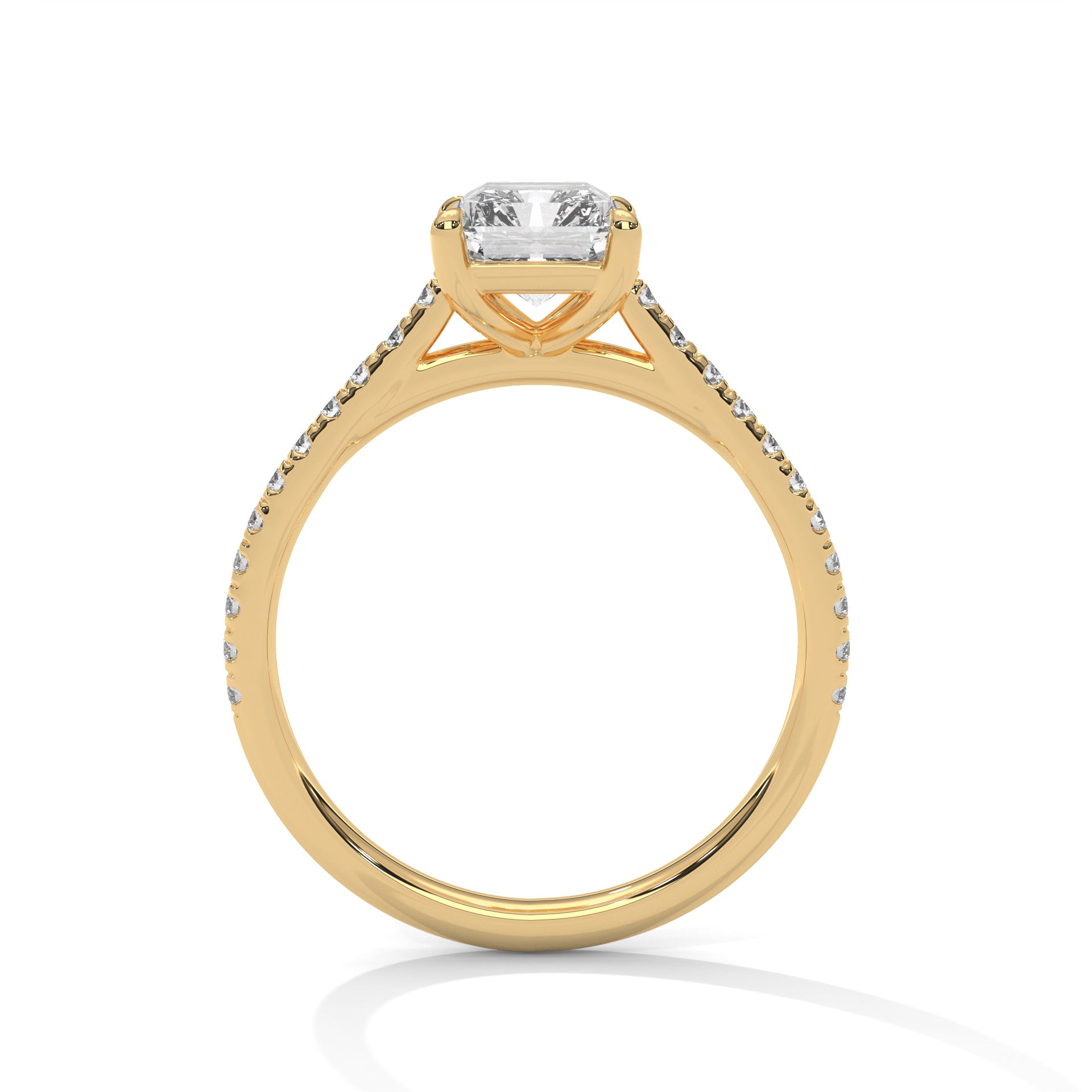 Emerald Cut Diamond Engagement Ring in Yellow Gold – Pavé Diamond Band Ring – Classic Emerald Cut Proposal Ring