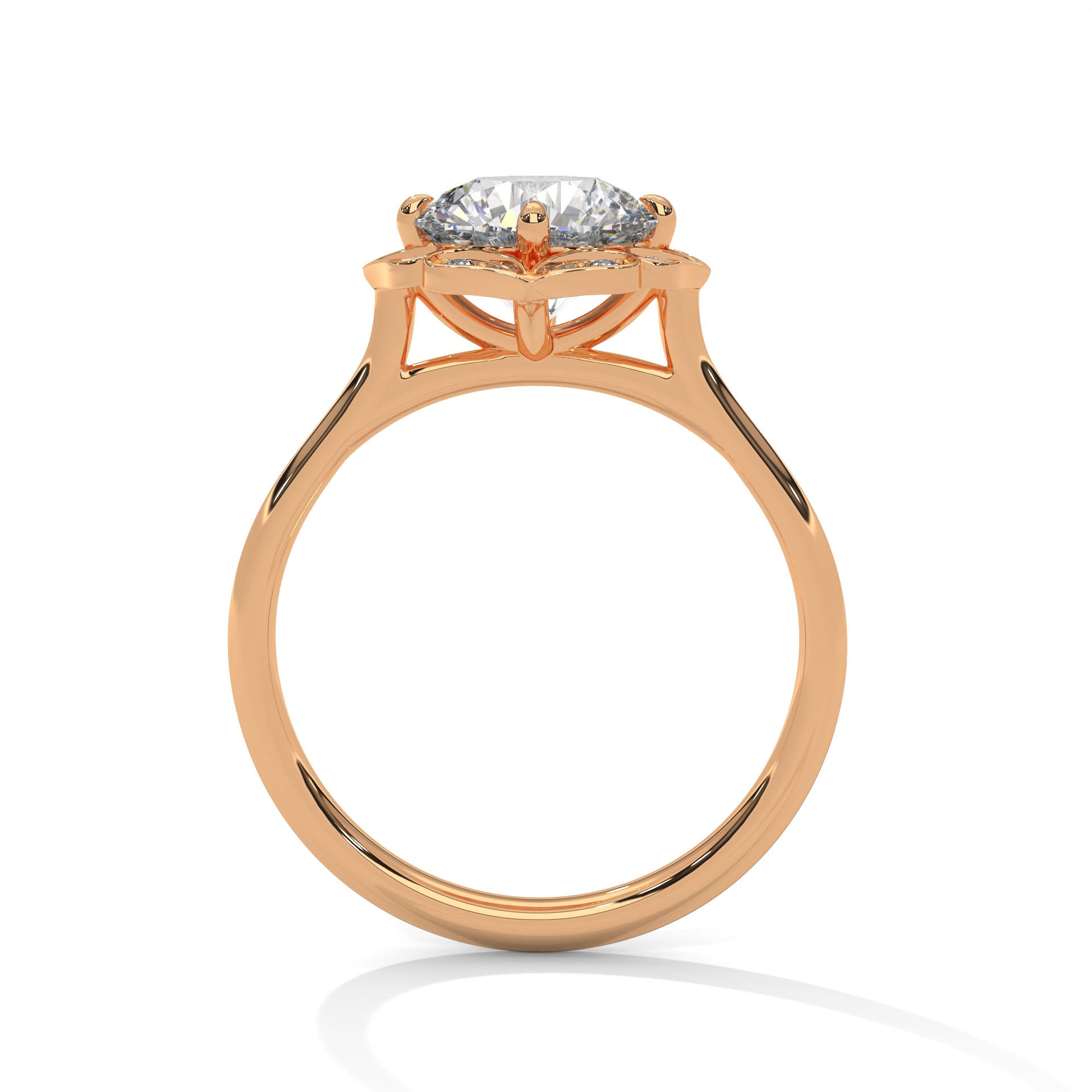 Vintage Halo Round Diamond Engagement Ring in Rose Gold – Floral Halo Diamond Ring – Classic Luxury Proposal Ring