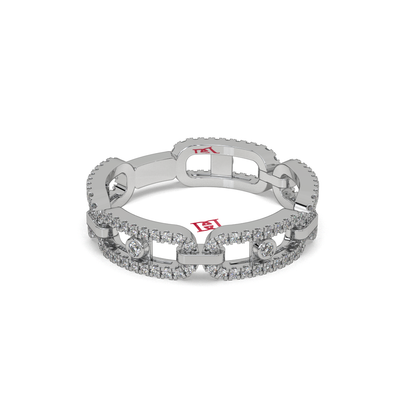 Luxury Silver Diamond Link Ring | White Diamond Chain Band Ring | 925 Sterling Silver Statement Ring | Modern Designer Eternity Ring