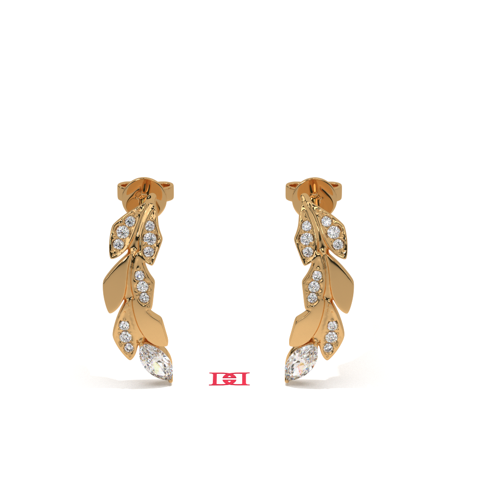 Luxury Silver Diamond Leaf Earrings | White Diamond Drop Earrings | 925 Sterling Silver Designer Earrings | Elegant Statement Jewelry