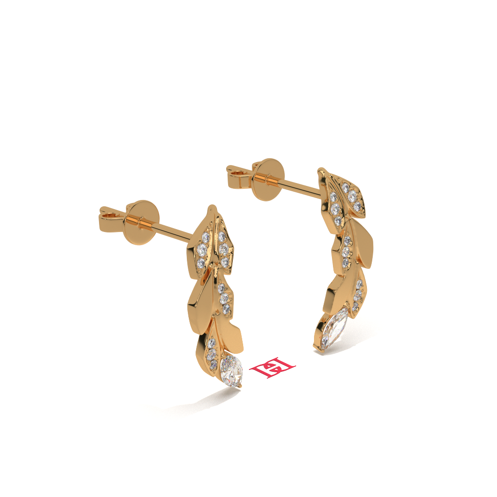 Luxury Silver Diamond Leaf Earrings | White Diamond Drop Earrings | 925 Sterling Silver Designer Earrings | Elegant Statement Jewelry