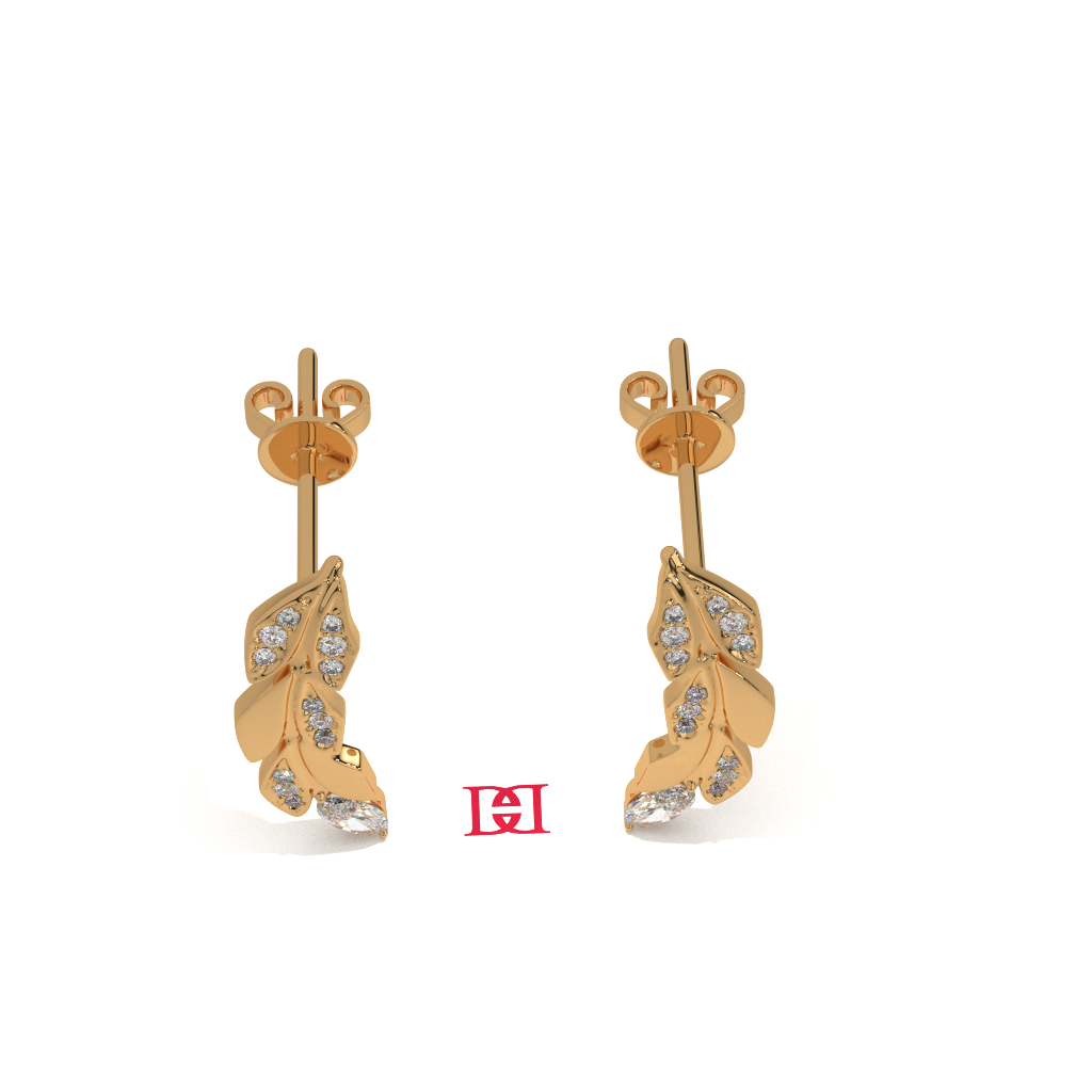 Luxury Silver Diamond Leaf Earrings | White Diamond Drop Earrings | 925 Sterling Silver Designer Earrings | Elegant Statement Jewelry