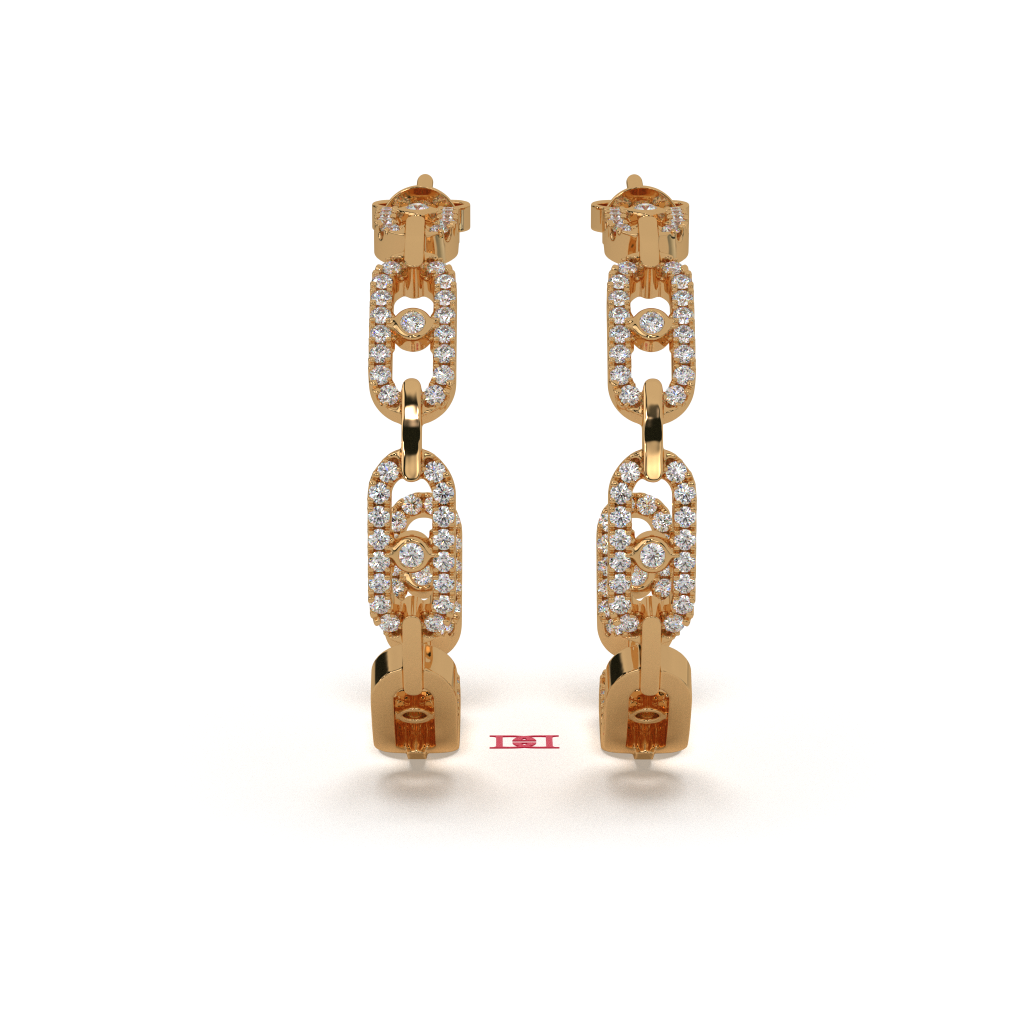 Luxury Silver Diamond Chain Earrings | White Diamond Link Earrings | 925 Sterling Silver Designer Earrings | Modern Statement Drop Earrings