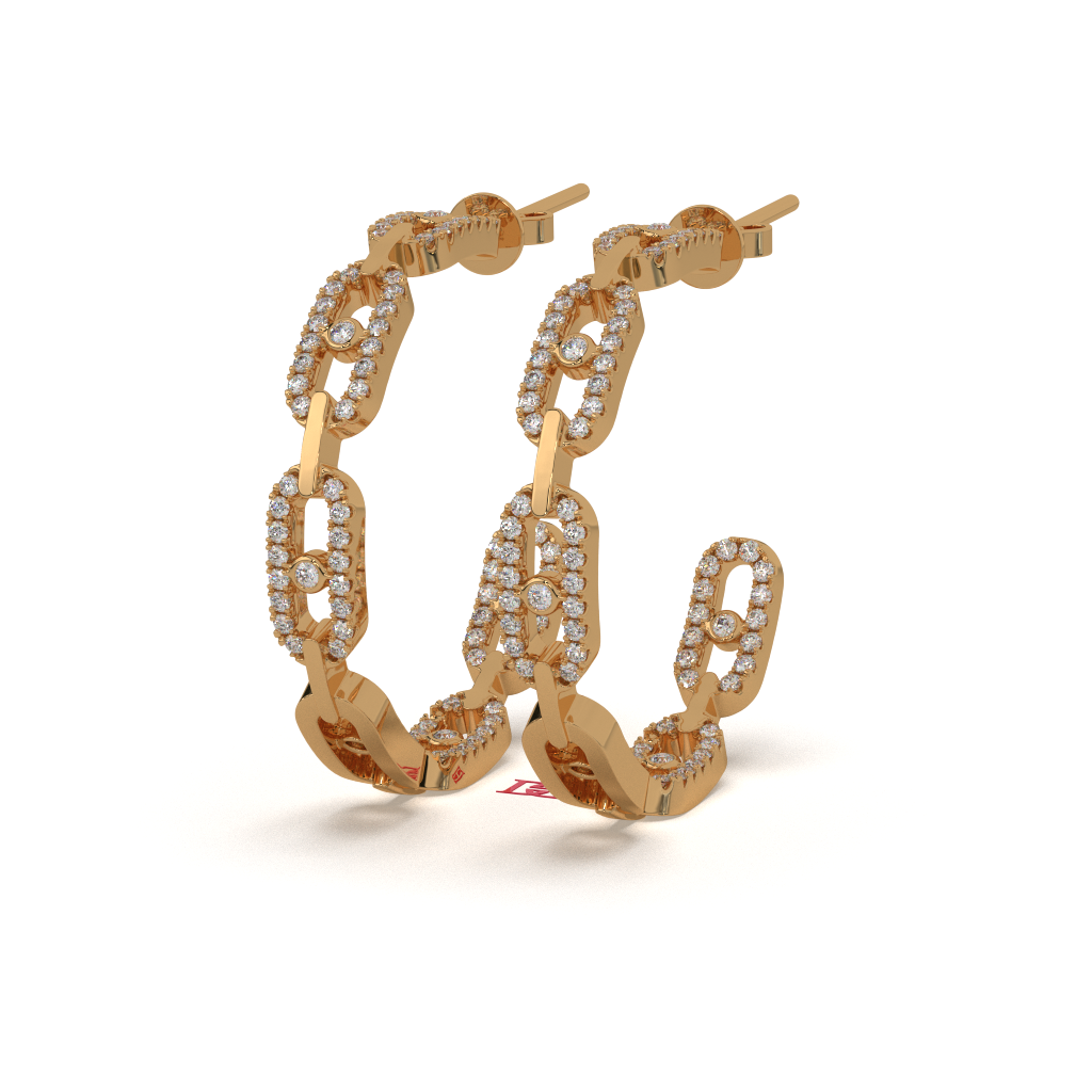 Luxury Silver Diamond Chain Earrings | White Diamond Link Earrings | 925 Sterling Silver Designer Earrings | Modern Statement Drop Earrings