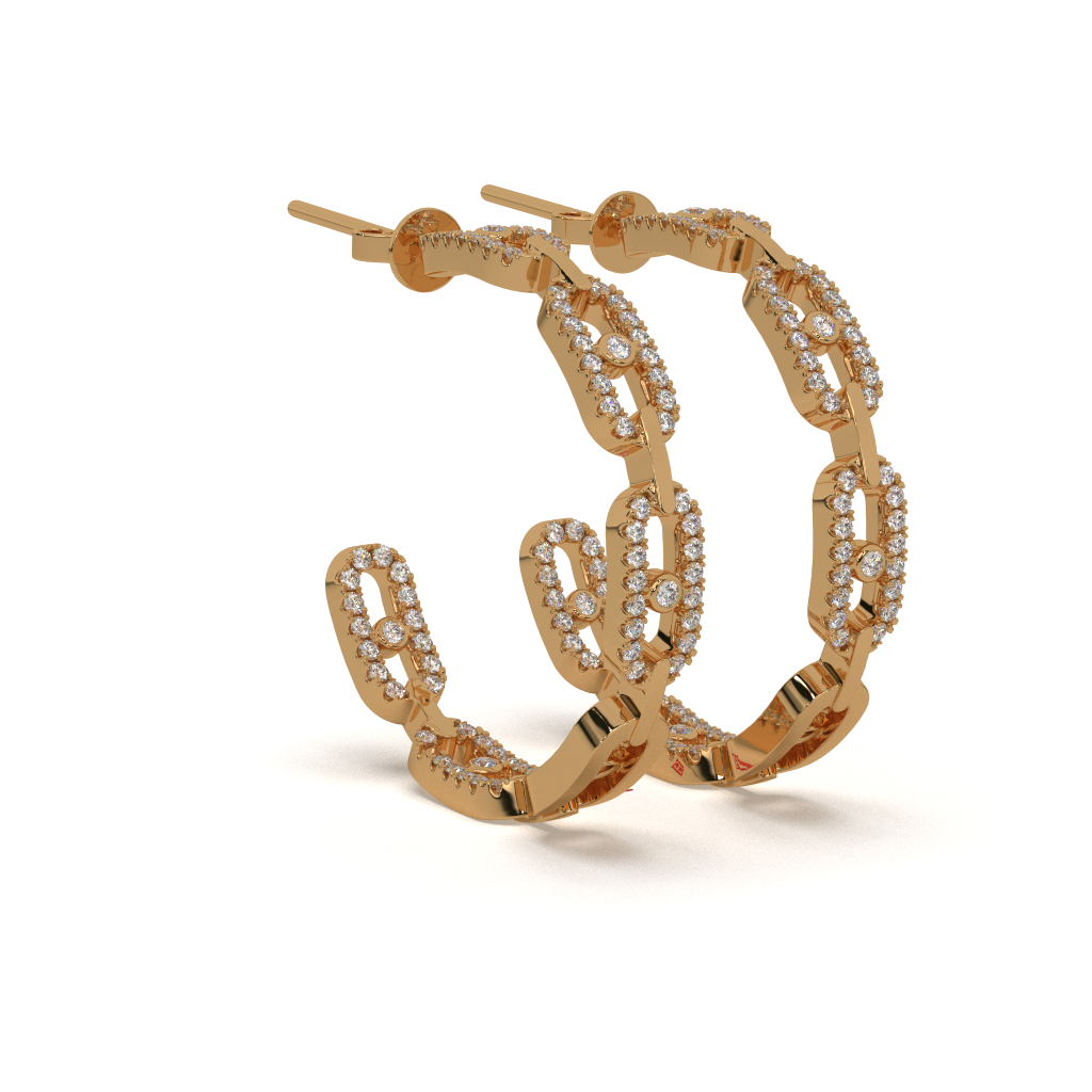 Luxury Silver Diamond Chain Earrings | White Diamond Link Earrings | 925 Sterling Silver Designer Earrings | Modern Statement Drop Earrings