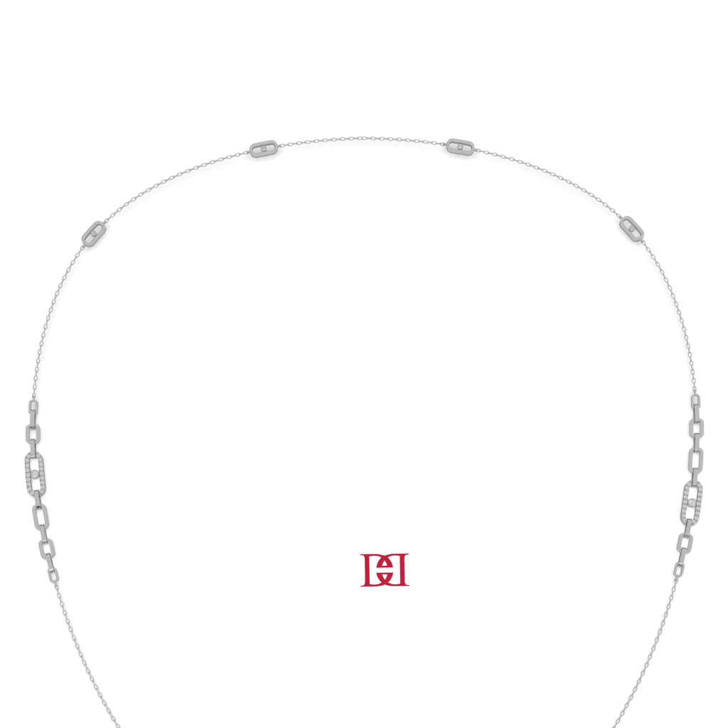 Luxury 925 Sterling Silver Diamond Link Necklace, Paperclip Chain Necklace, White Diamond Station Necklace, Minimalist Fine Jewelry Gift