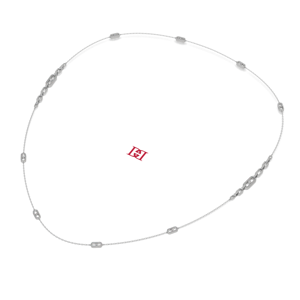 Luxury 925 Sterling Silver Diamond Link Necklace, Paperclip Chain Necklace, White Diamond Station Necklace, Minimalist Fine Jewelry Gift