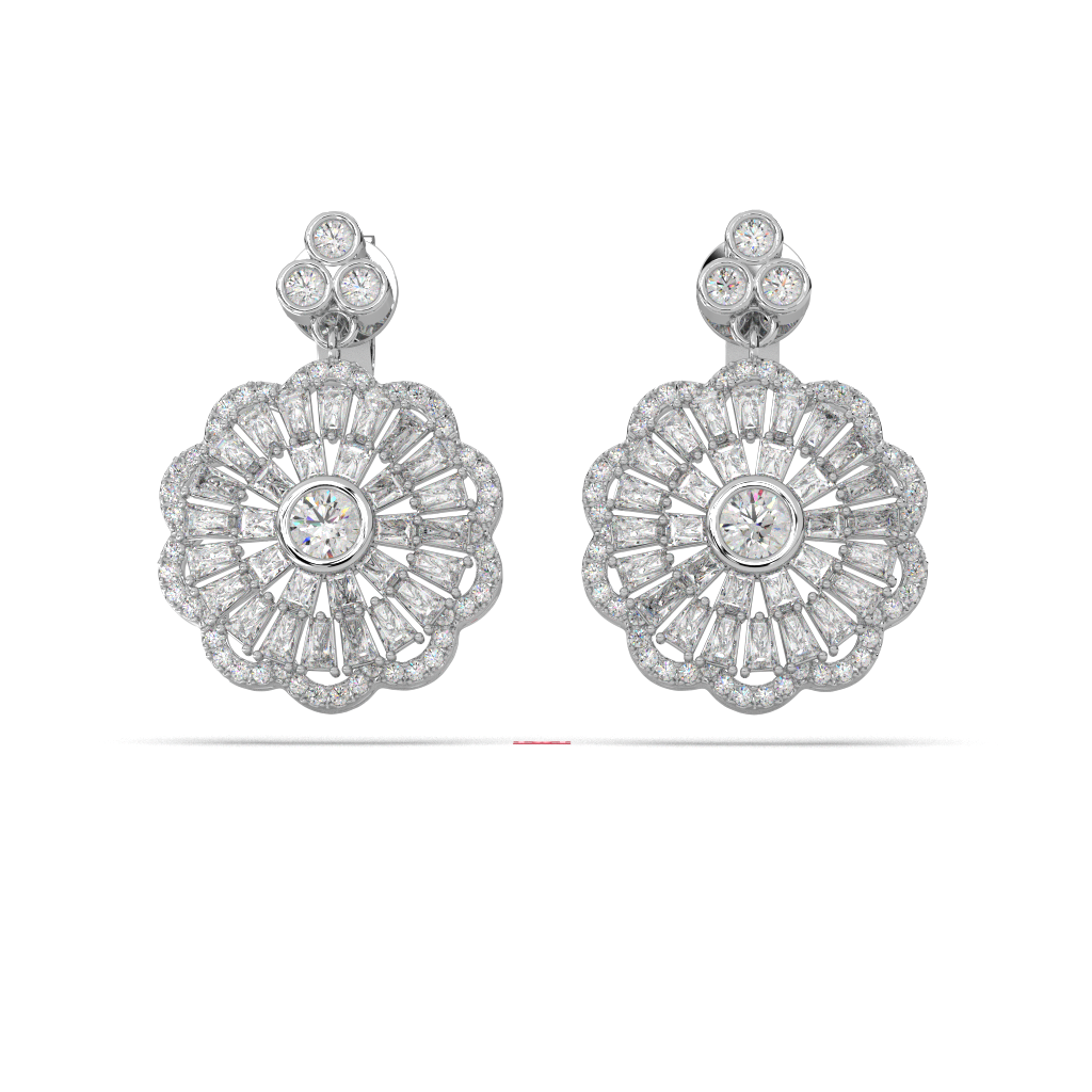 Handmade 925 Silver Floral Diamond Drop Earrings, Bridal Statement Jewelry