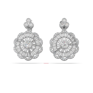 Handmade 925 Silver Floral Diamond Drop Earrings, Bridal Statement Jewelry