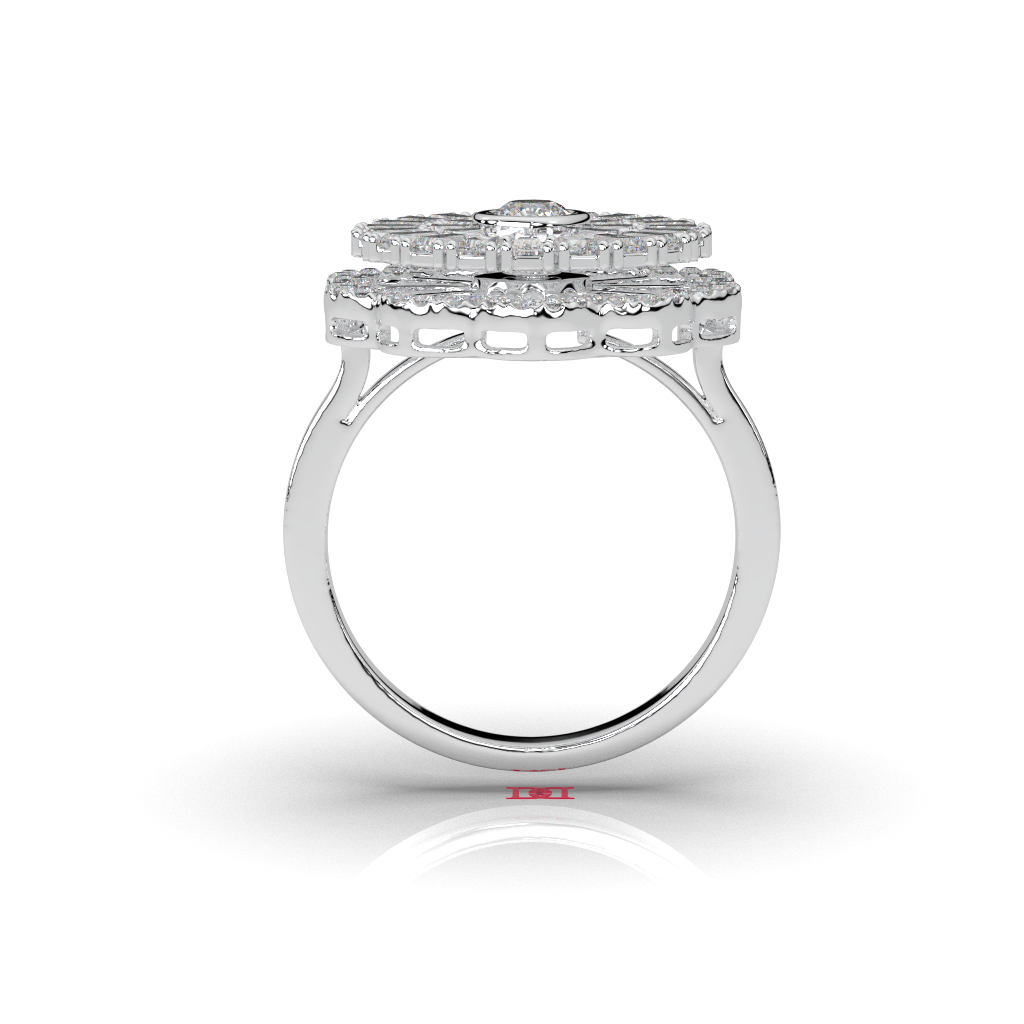 Floral Halo Lab Ruby Ring, Baguette Cluster, 925 Sterling Silver