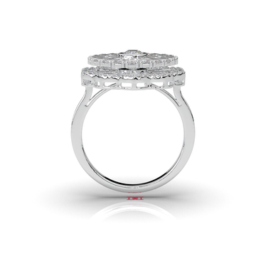 Floral Halo Lab Ruby Ring, Baguette Cluster, 925 Sterling Silver