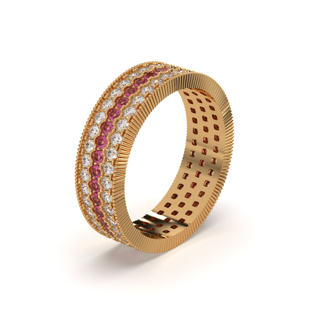 925 Sterling Silver Triple Row Diamond Band Ring, Red & White Diamond Eternity Ring, Luxury Statement Ring, Handmade Fine Jewelry Gift