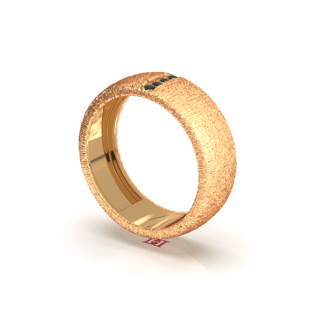 Textured Sterling Silver Ring, Blue Diamond Accent Band