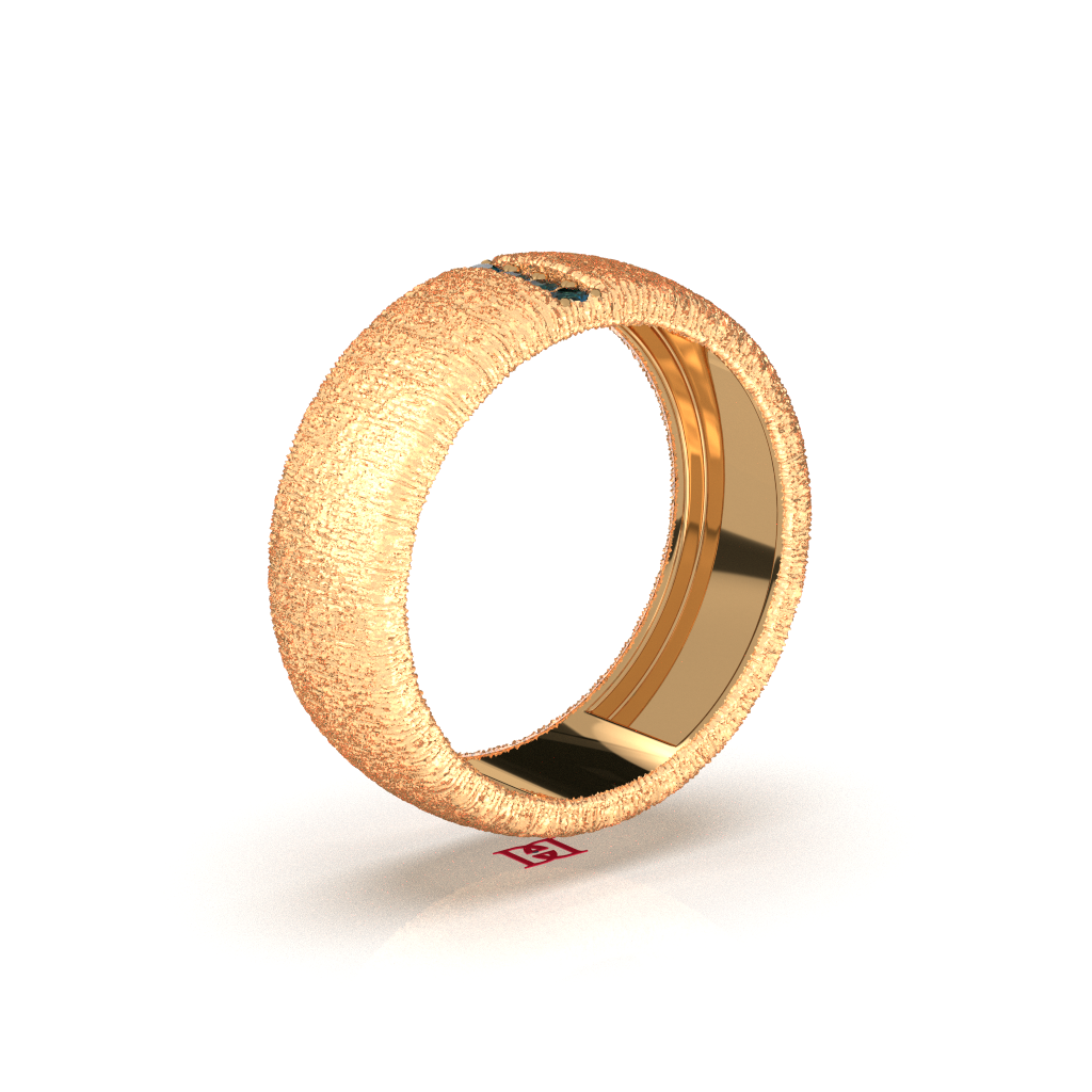 Textured Sterling Silver Ring, Blue Diamond Accent Band