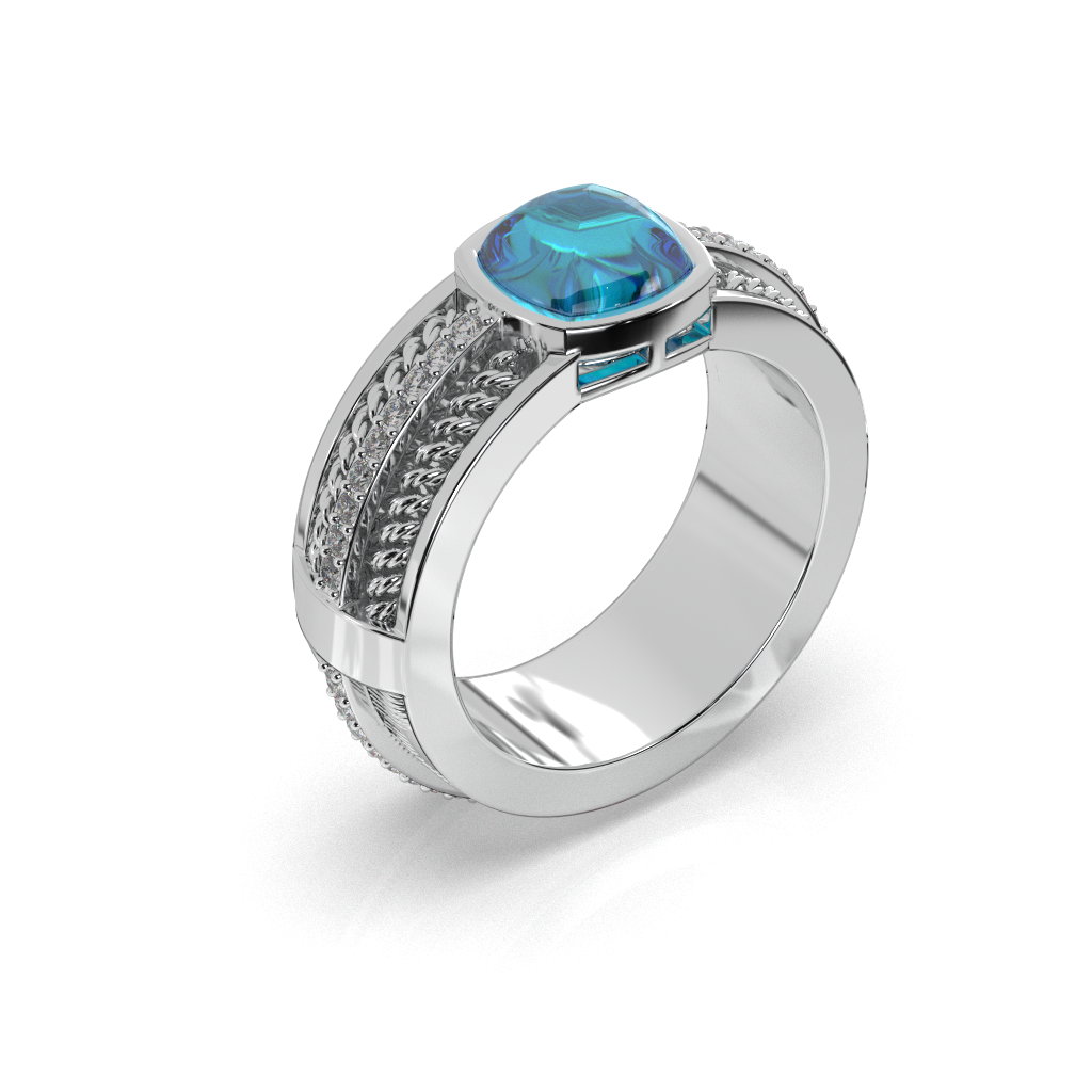 Sterling Silver Blue Opal Ring, White Diamond Accent - Modern Cocktail Jewelry
